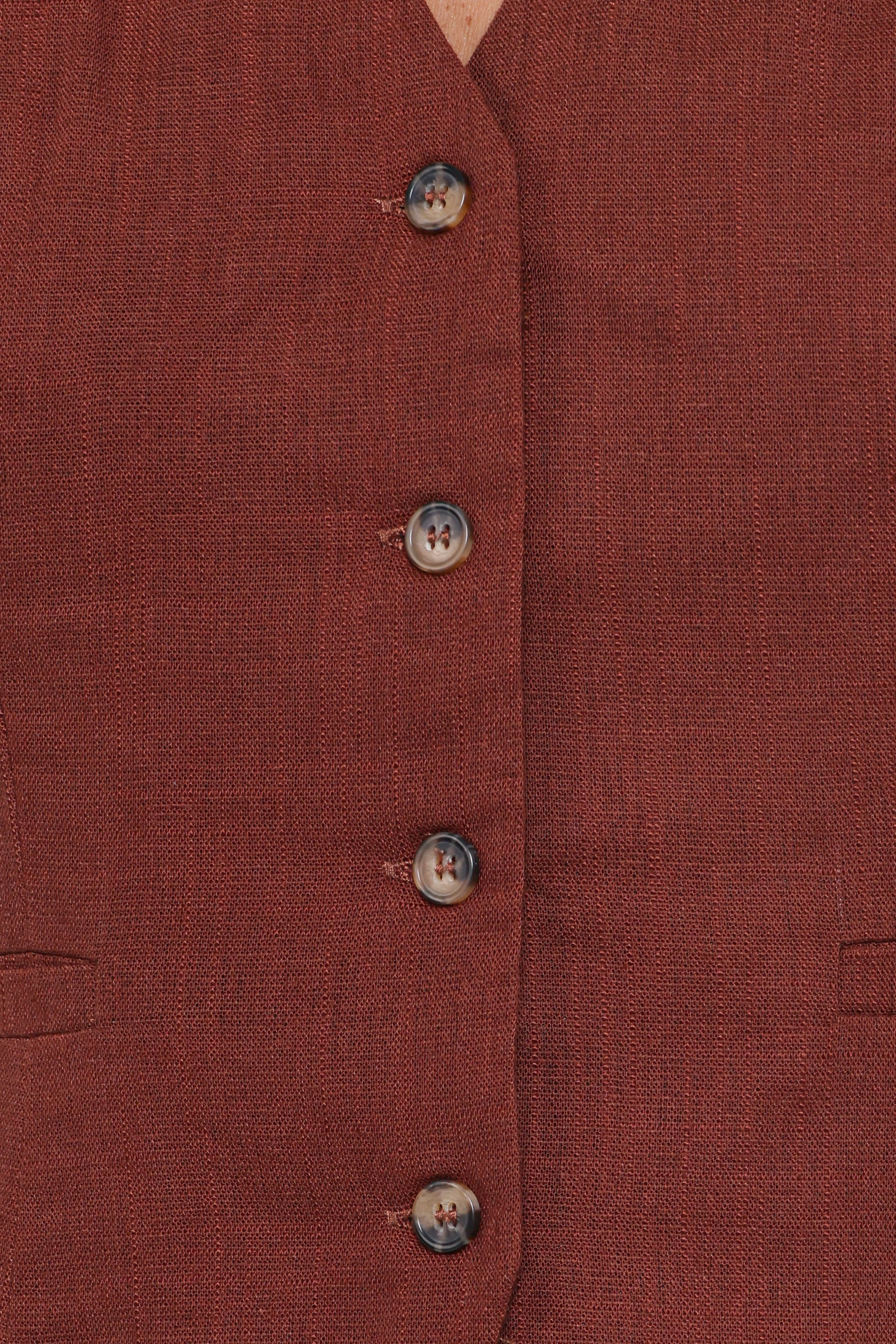 Bell Linen Vest - Brown - Image 7