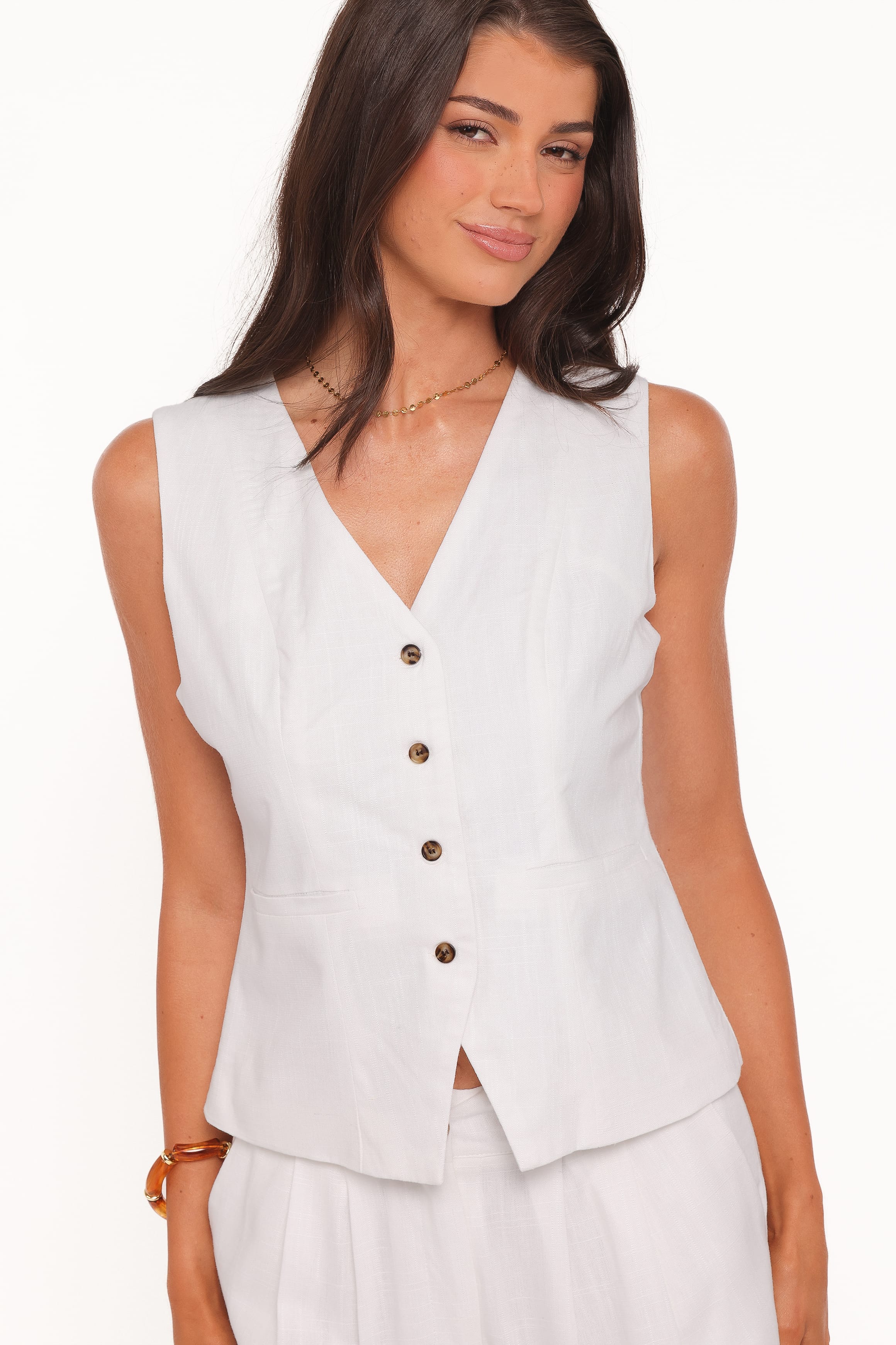 Bell Linen Vest - Cream - Image 2