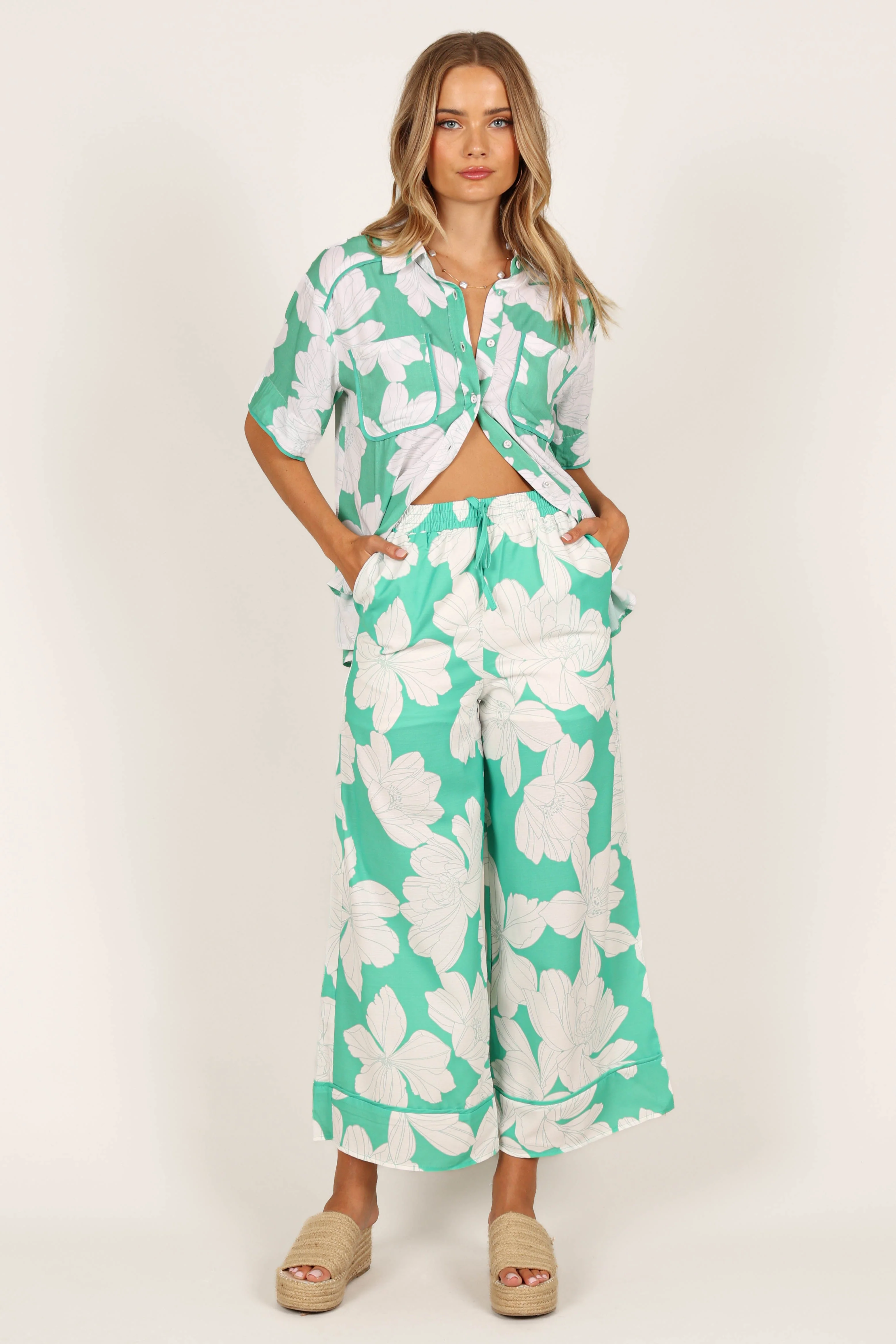 Bentley Wide Leg Pant - Green Floral - Image 4