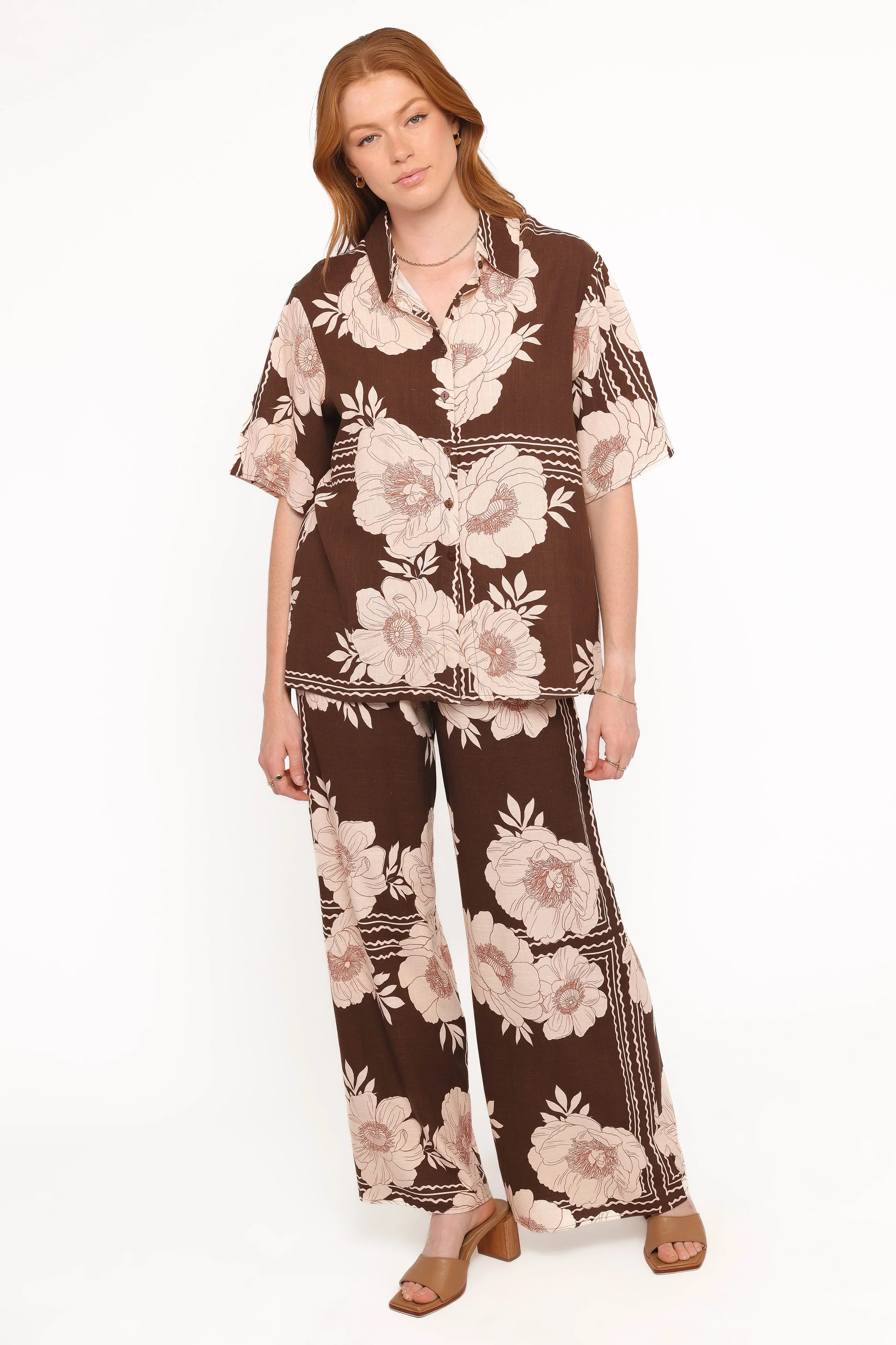 Bernadine Short Sleeve Shirt - Brown Floral - Image 5