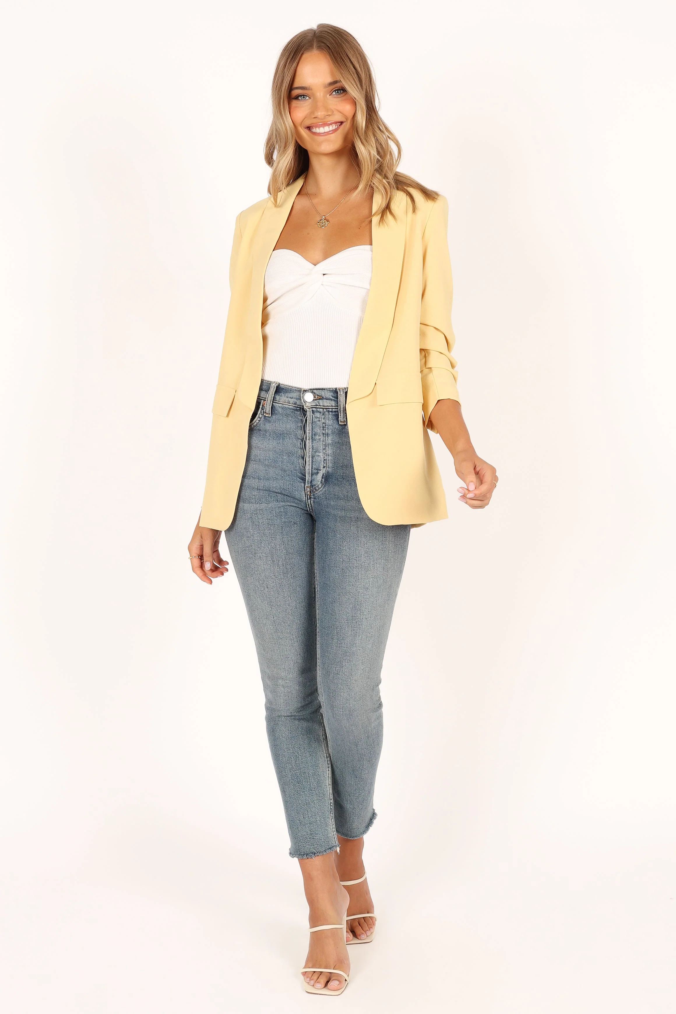 Beth Open Front Slouch Sleeve Blazer - Butter Yellow - Image 3