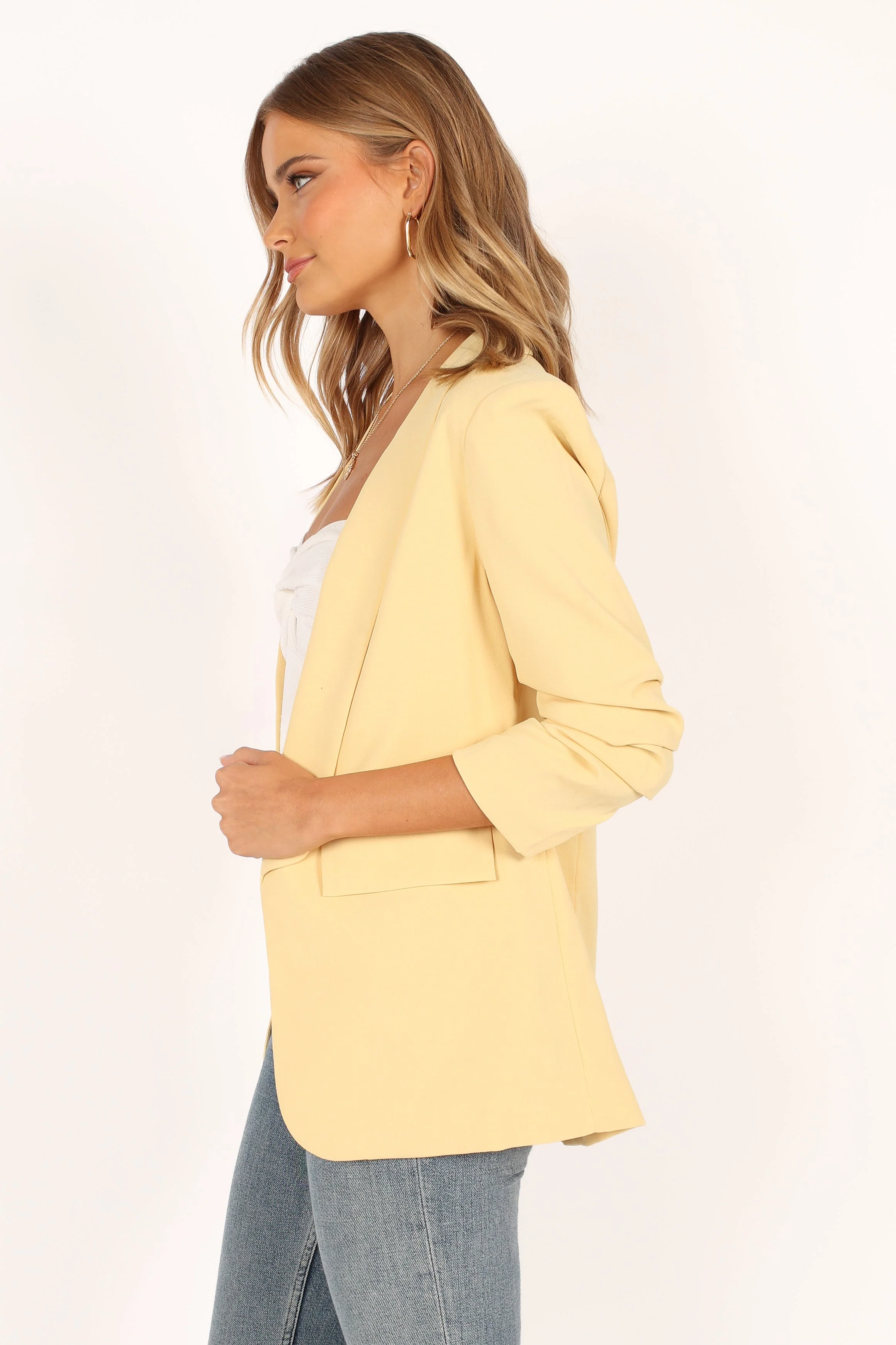 Beth Open Front Slouch Sleeve Blazer - Butter Yellow - Image 6