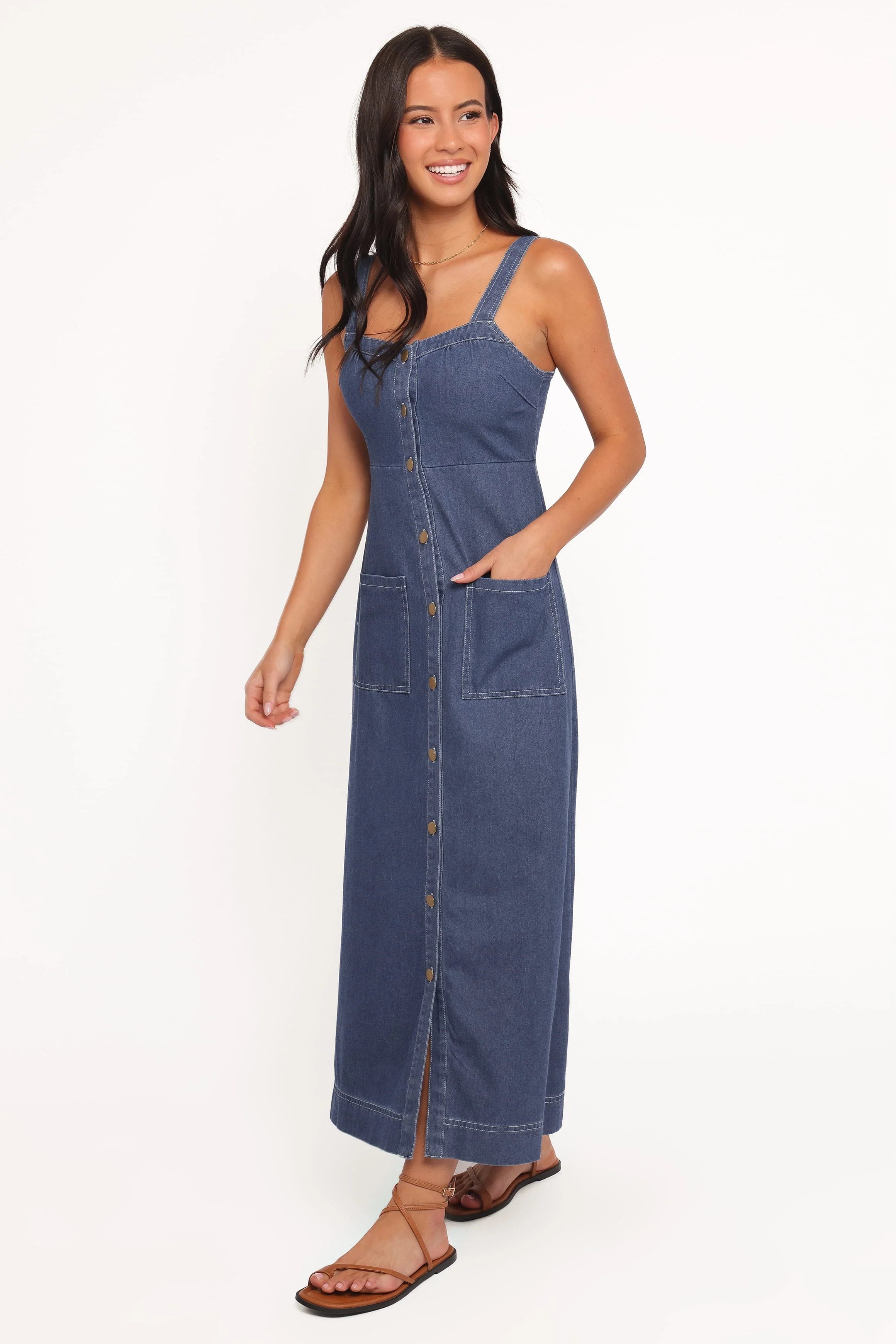 Bettie Midi Dress - Mid Blue Denim - Image 3