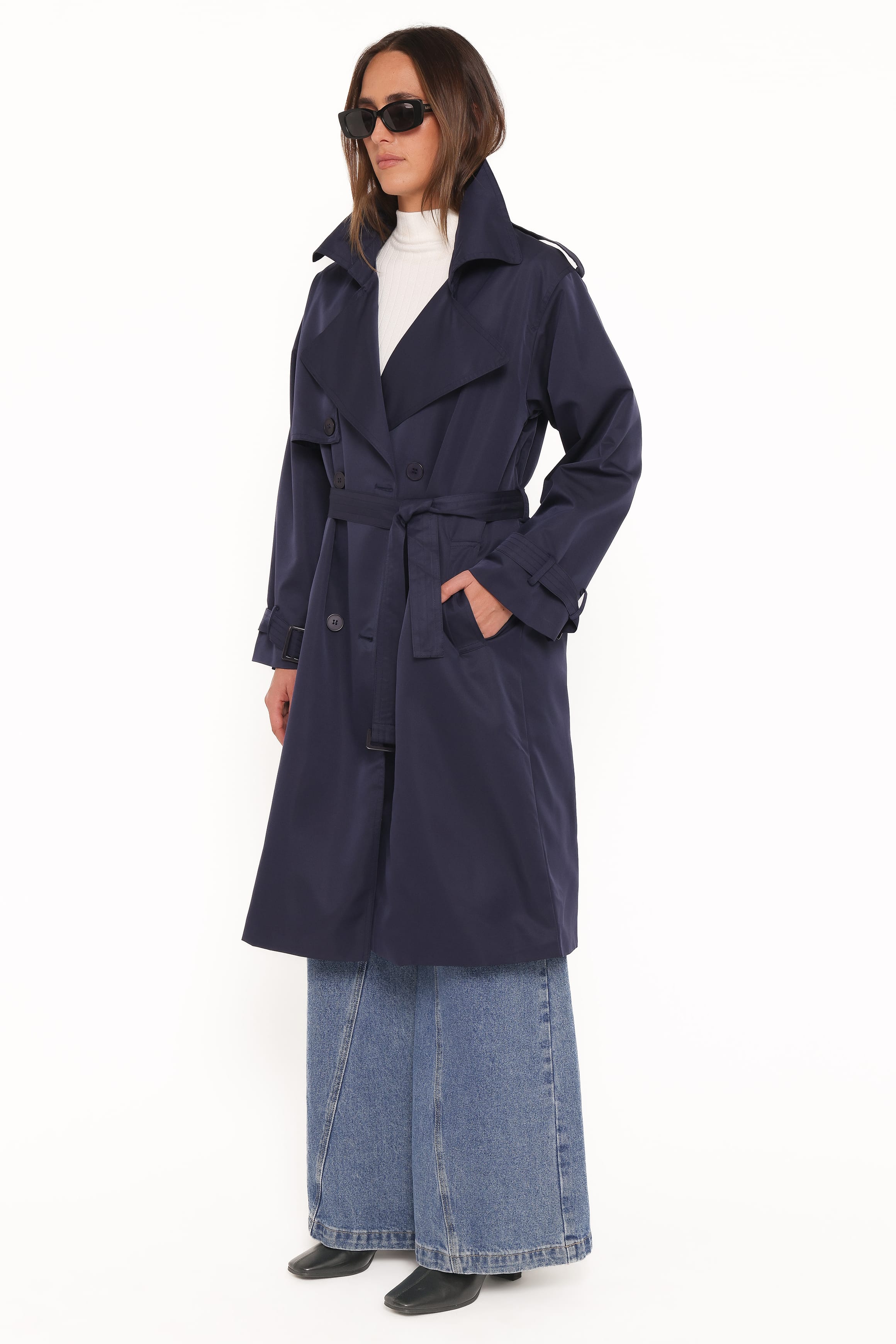 Billy Button Front Trench Coat - Navy - Image 4