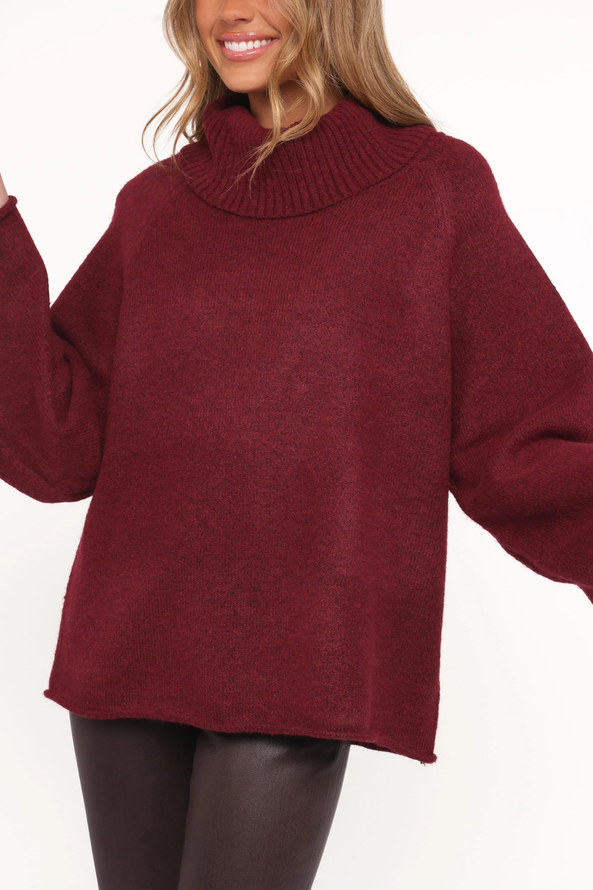 Bindy Cowlneck Knit Sweater - Wine - Image 3