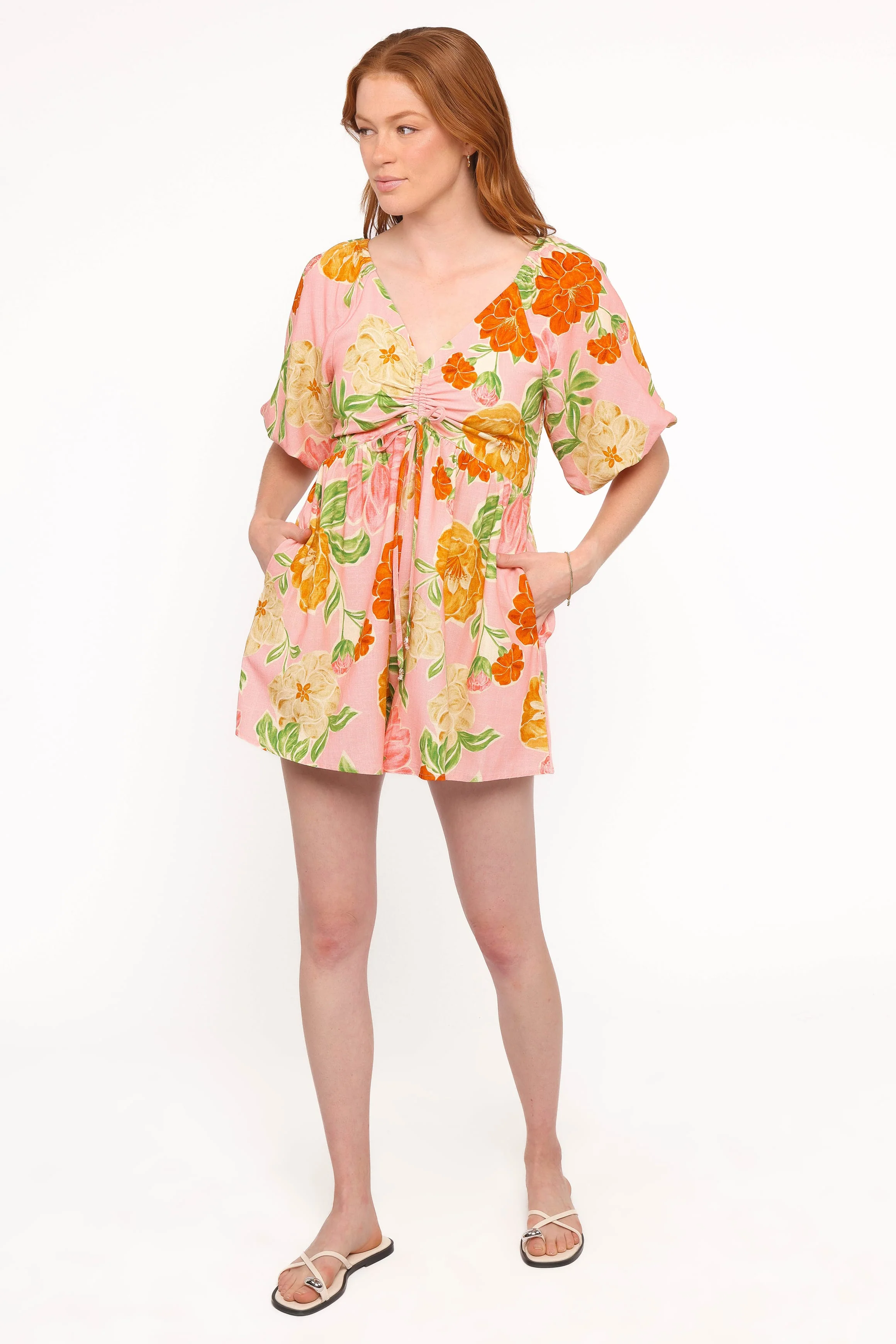 Blaire Puff Sleeve Playsuit - Pink Floral - Image 5