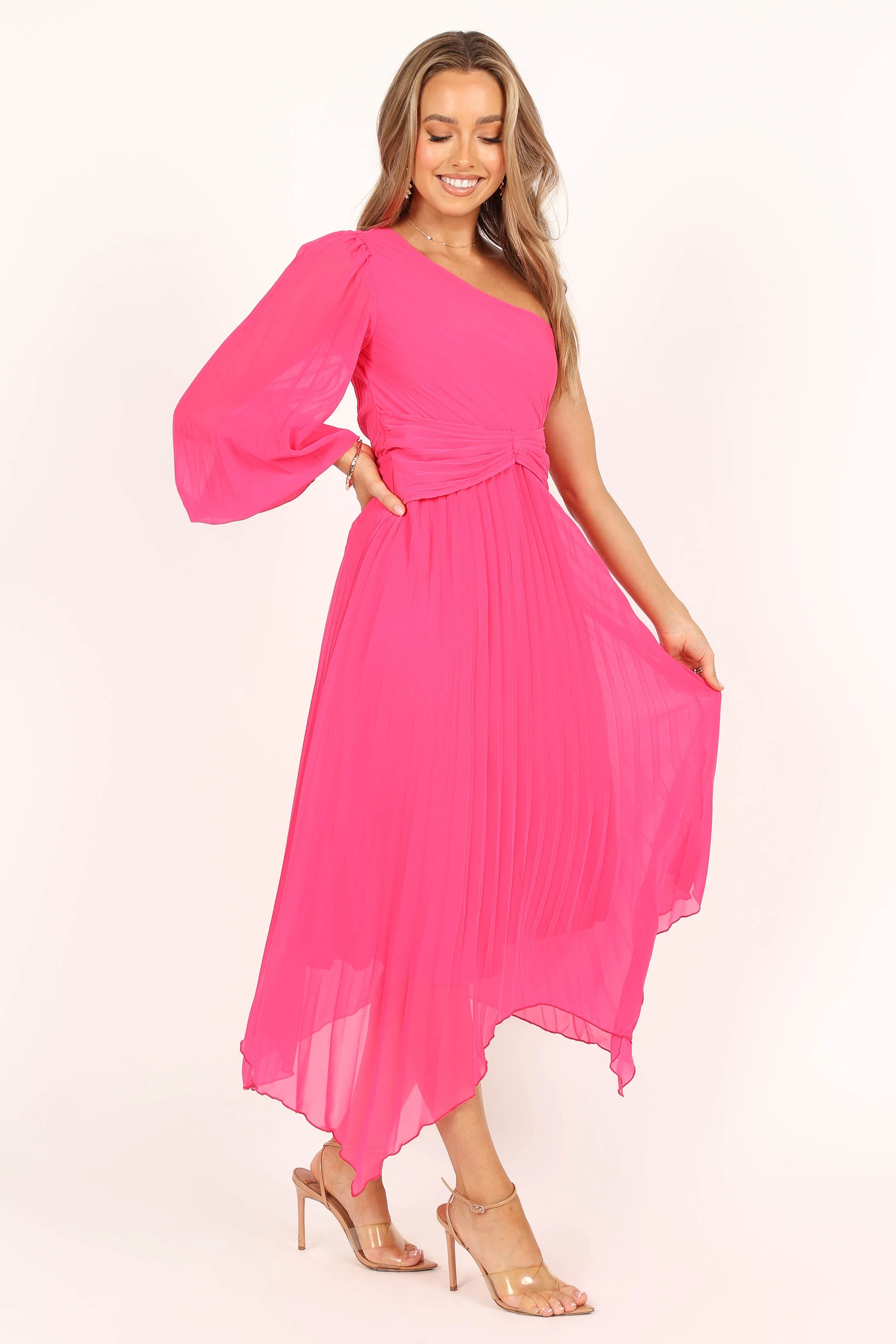 Bonnie One Shoulder Midi Dress - Pink - Image 7
