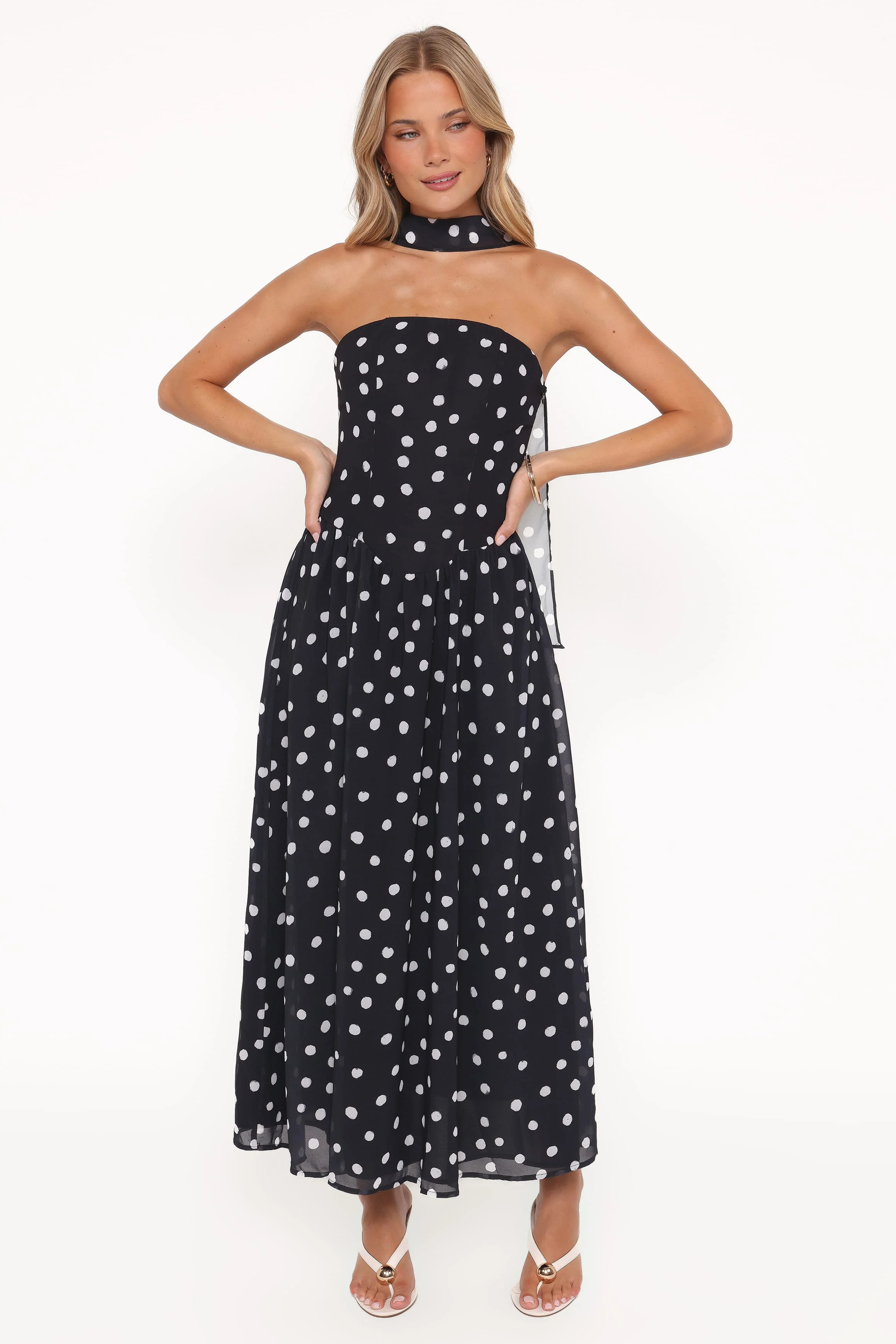 Boston Strapless Maxi Dress - Black Polka Dot - Image 5