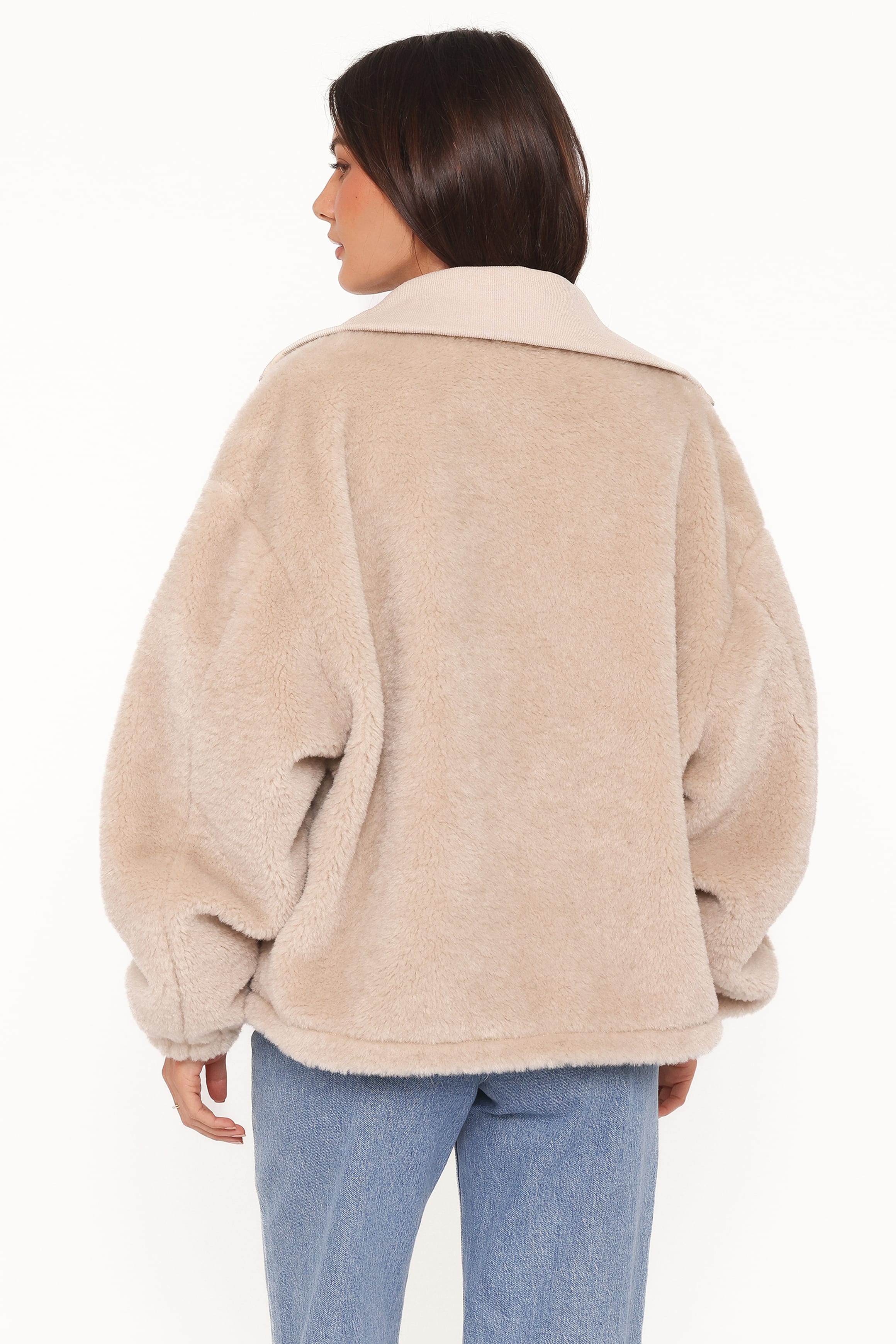 Branda Sherpa Zip Up Jacket - Beige - Image 4