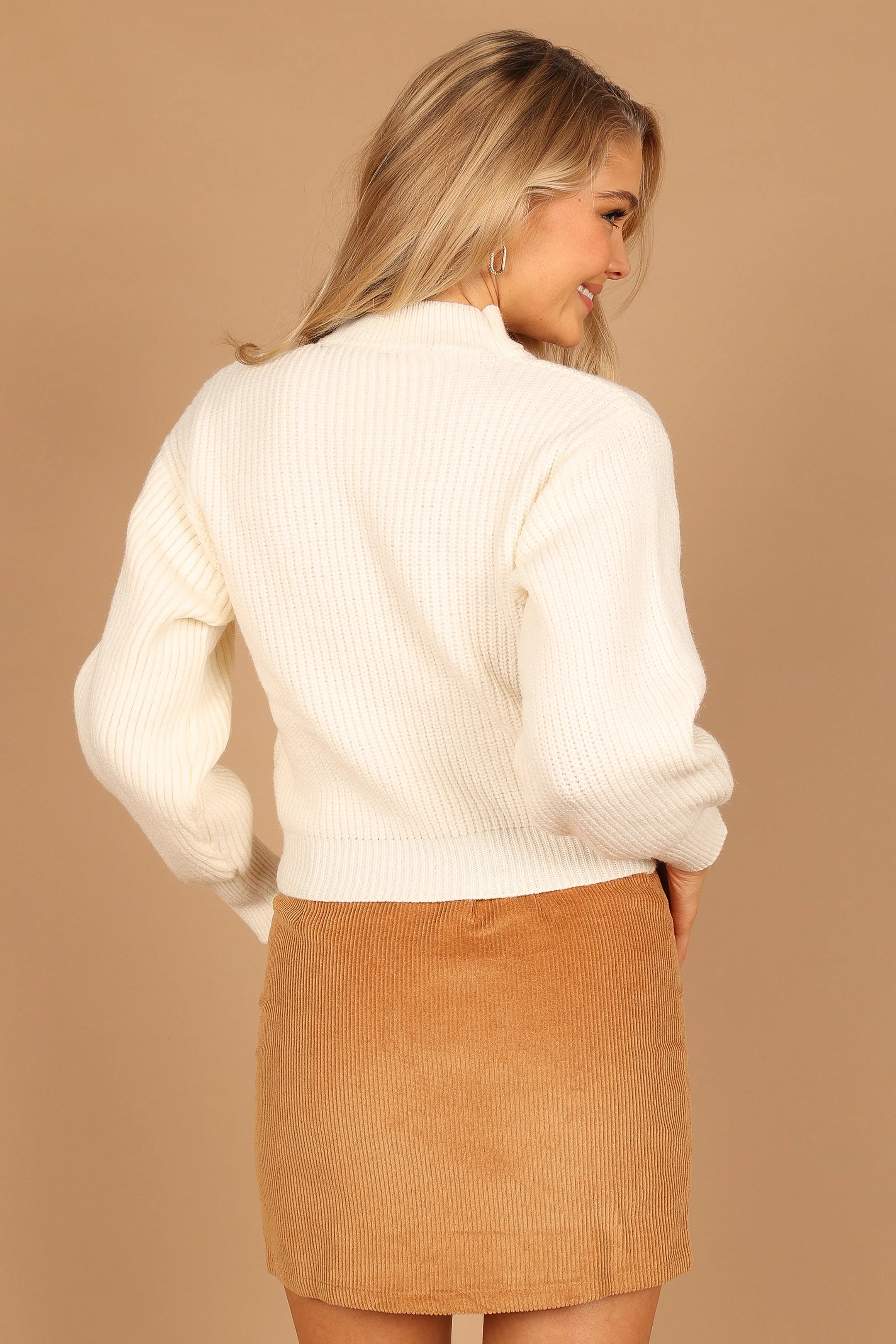 Briana Mock Neck Cutout Knit Sweater - Ivory - Image 5