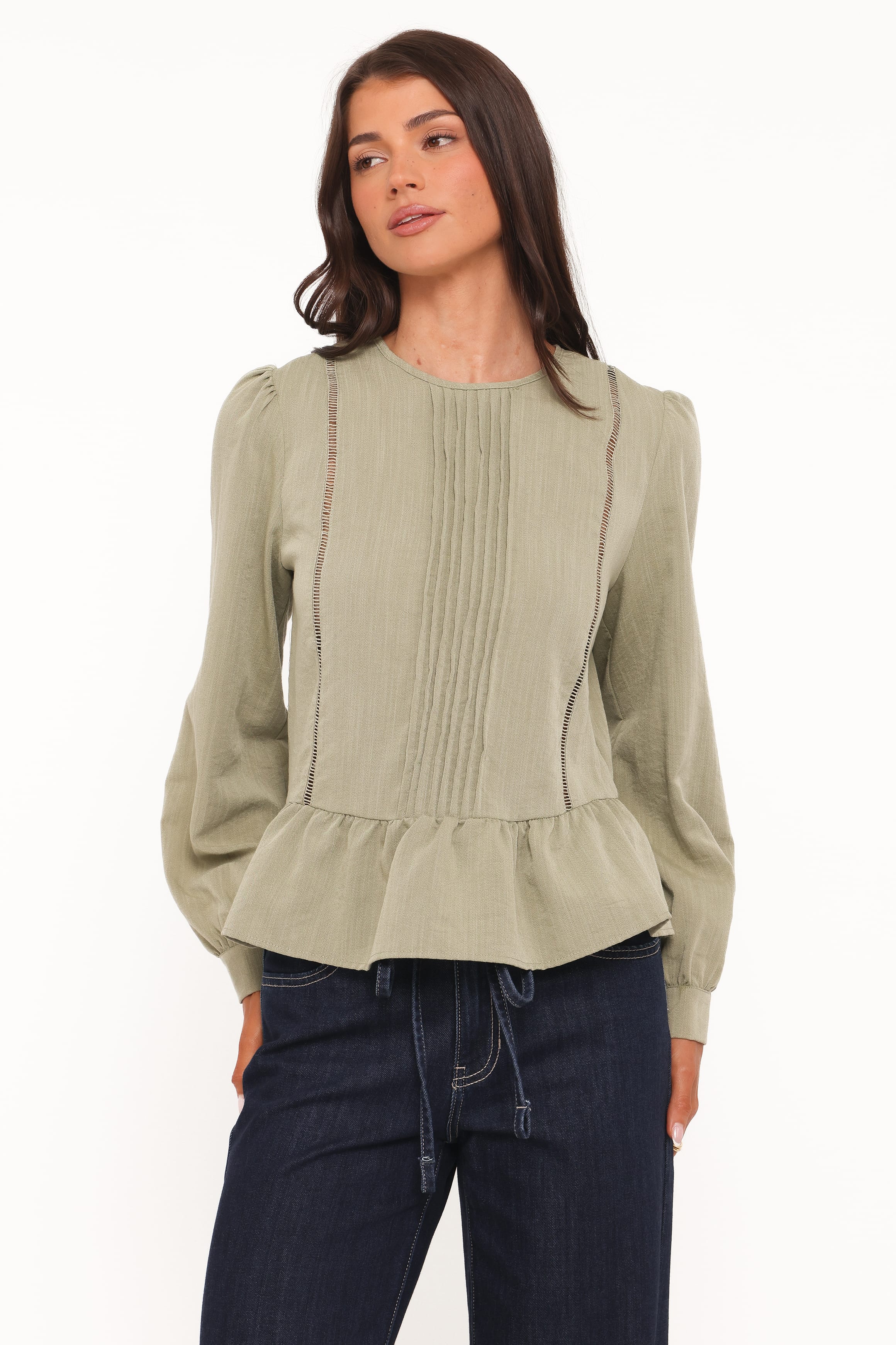 Brodane Peplum Blouse - Khaki - Image 6