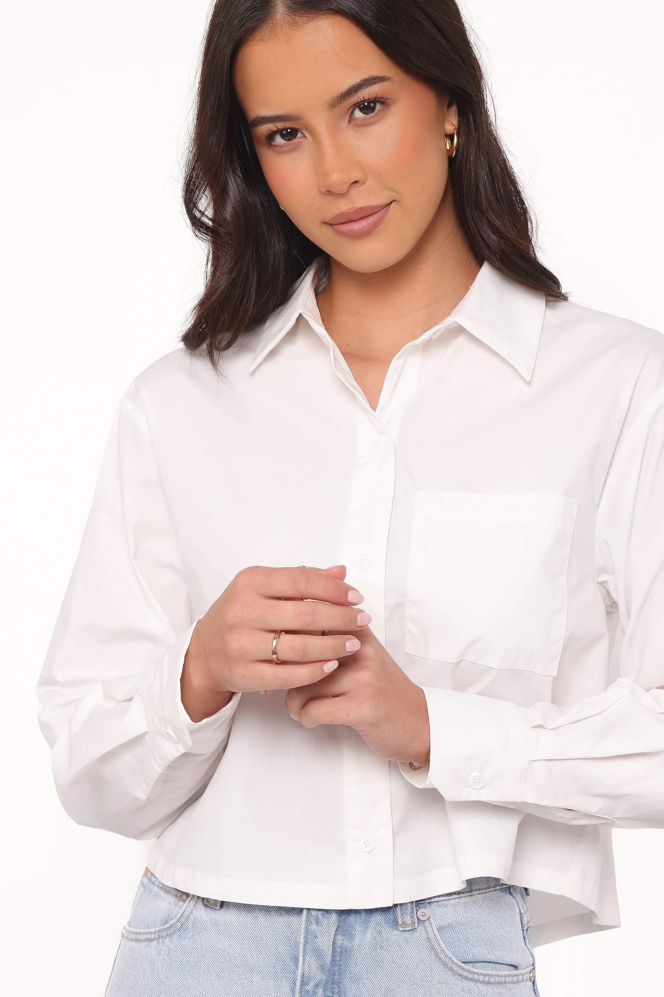 Bronagh Cropped Button Up Shirt - White - Image 3
