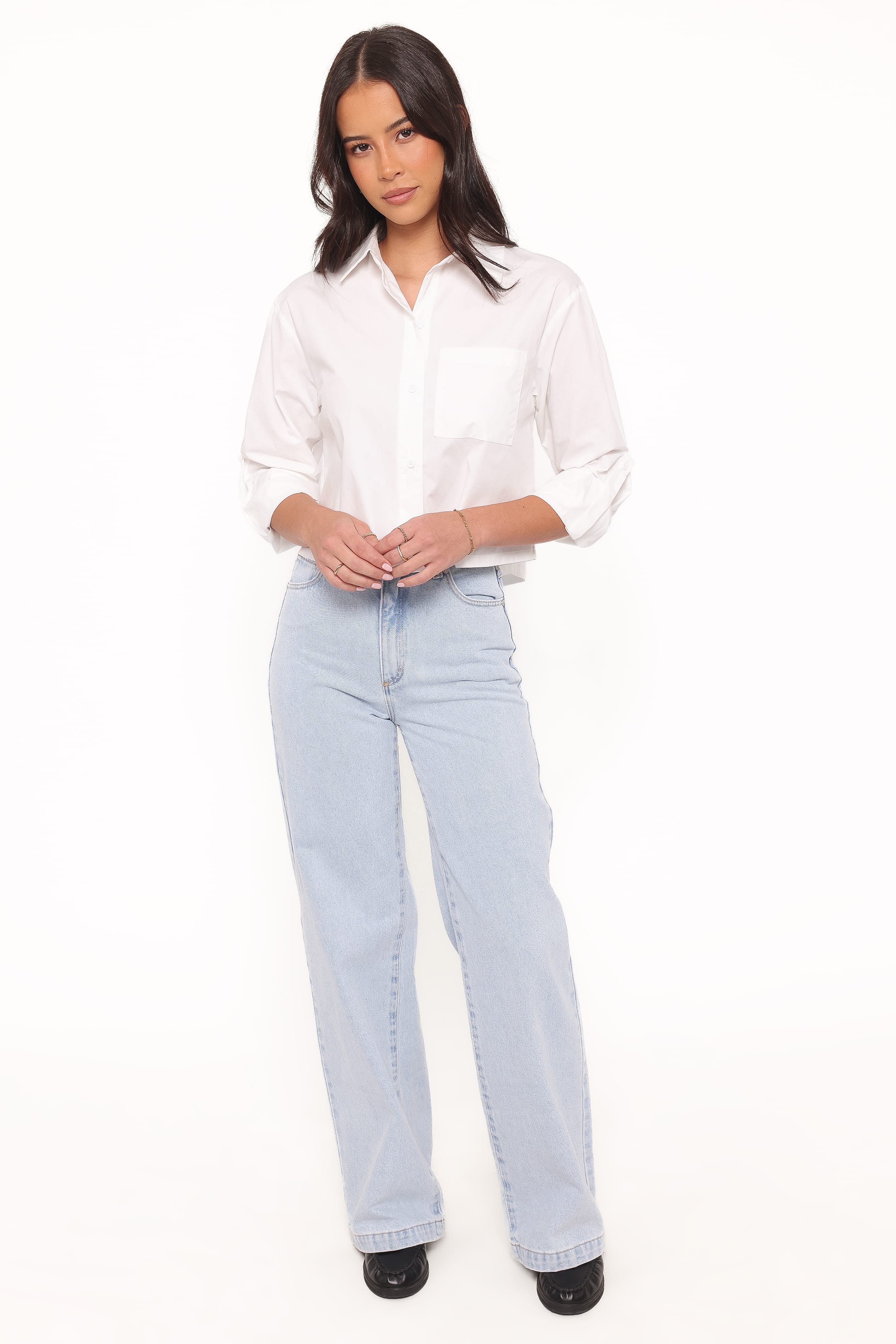 Bronagh Cropped Button Up Shirt - White - Image 6