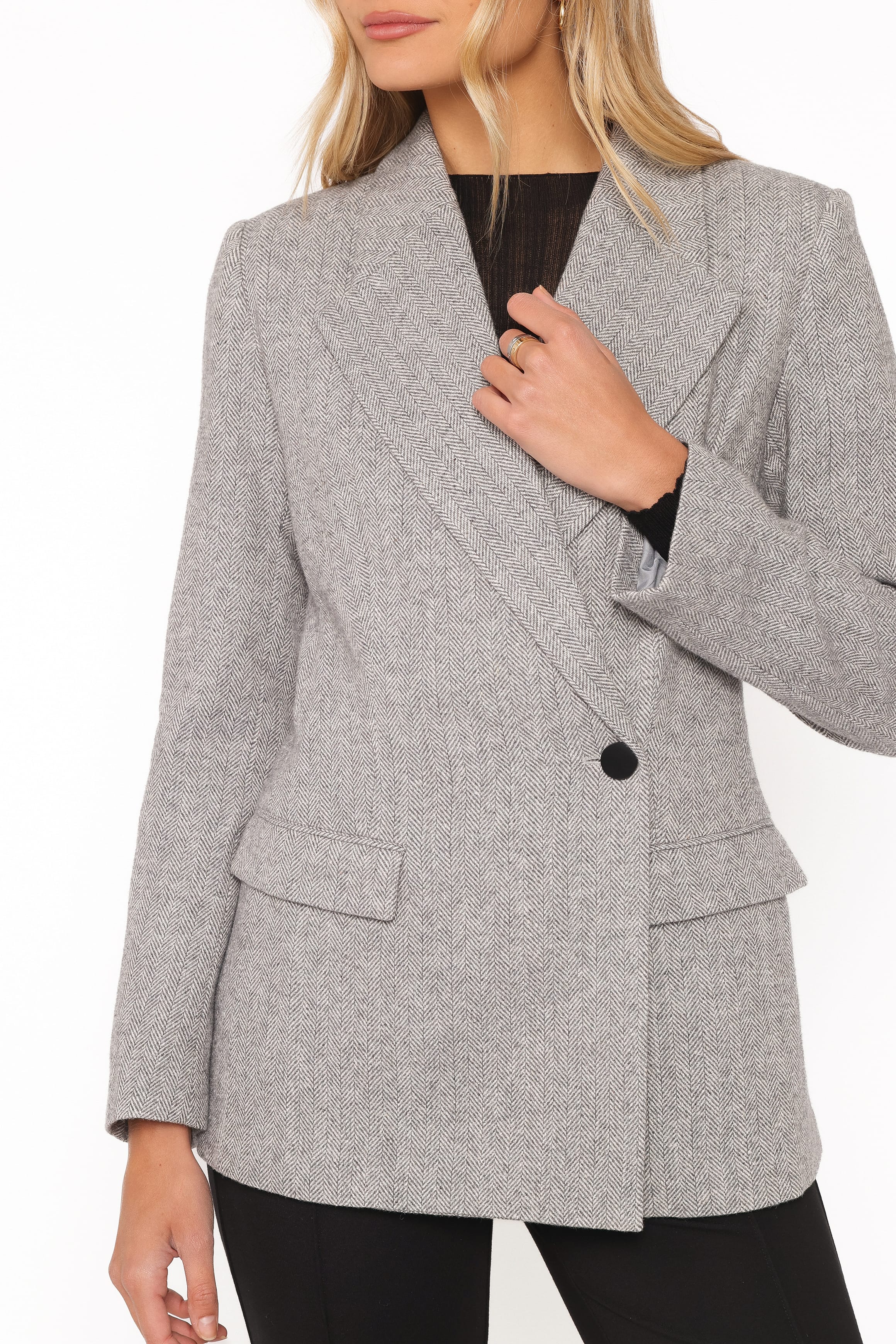 Brookes Double Breasted Blazer - Grey Houndstooth - Image 3