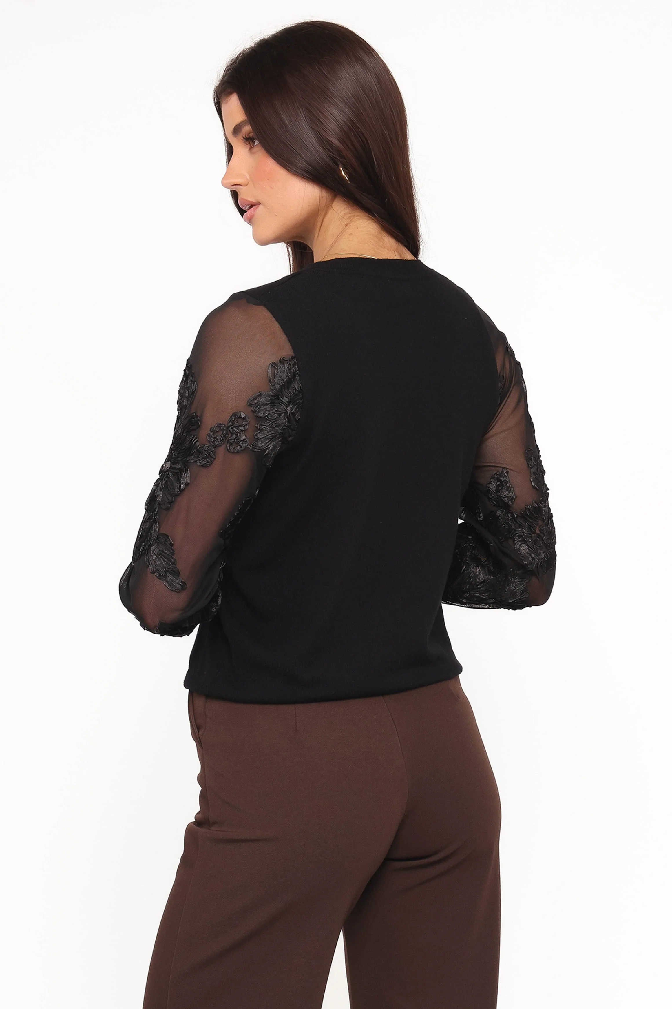Cailin Sheer Sleeve Top - Black - Image 4
