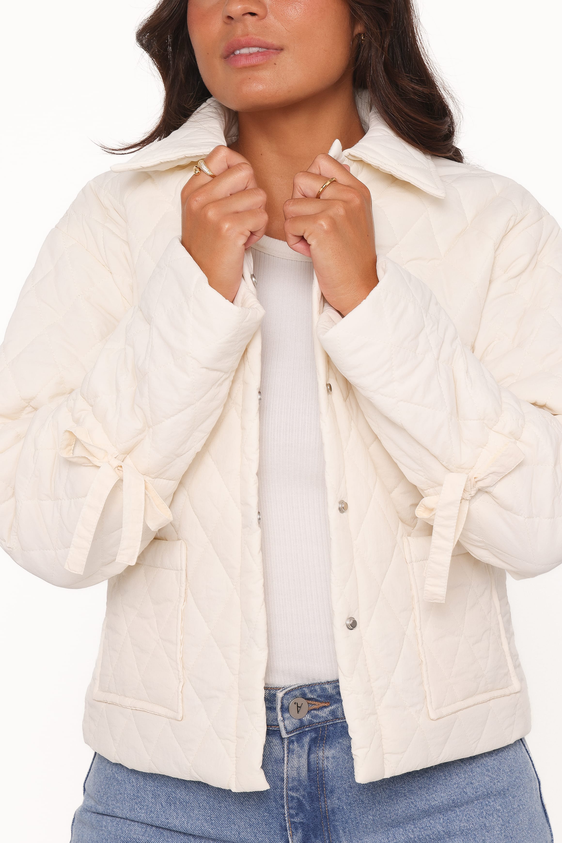 Caitlin Quilted Jacket - Cream - Image 3