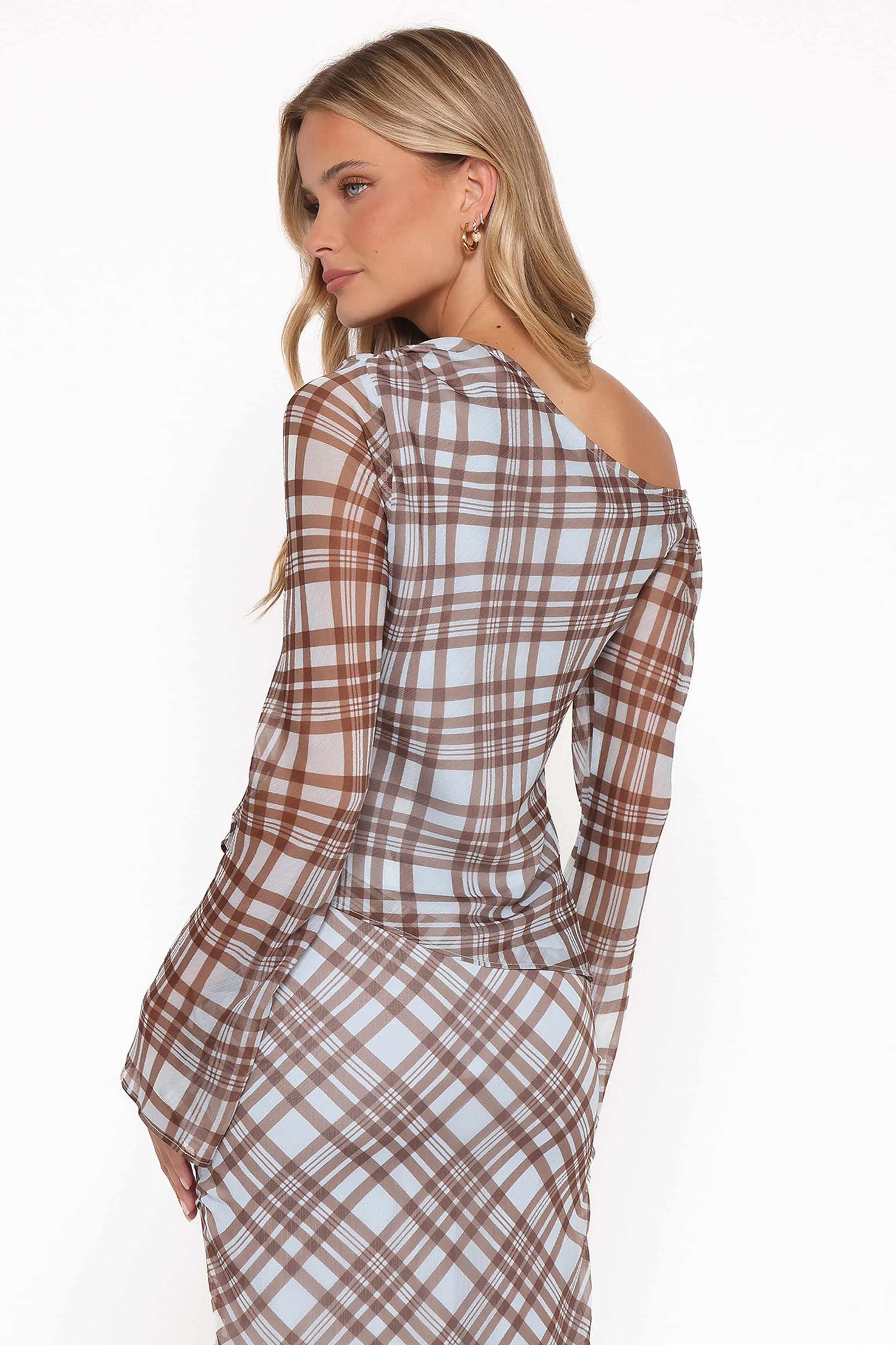 Caitriona Cowl Neck Top - Blue Plaid - Image 4