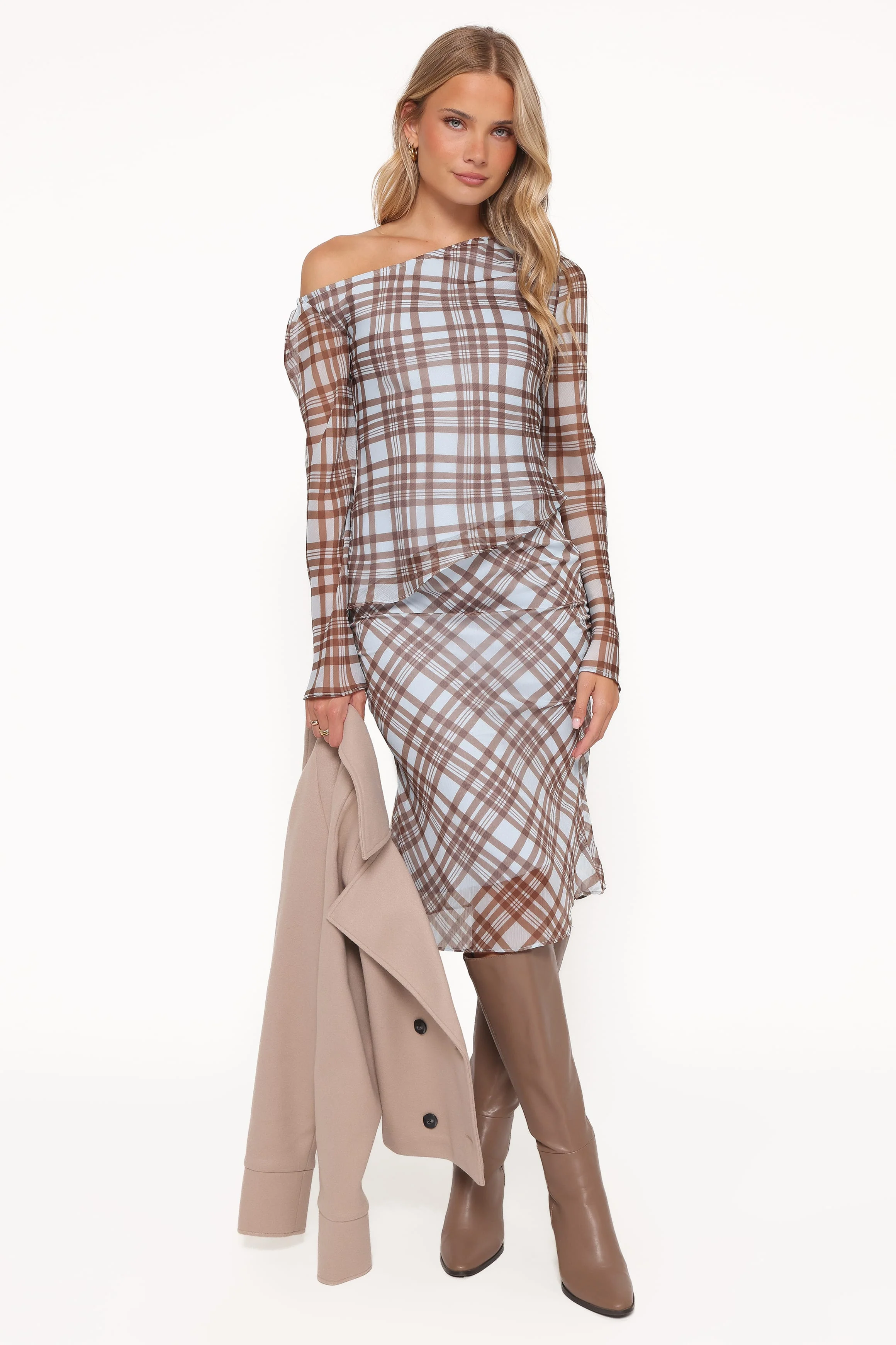Caitriona Cowl Neck Top - Blue Plaid - Image 6