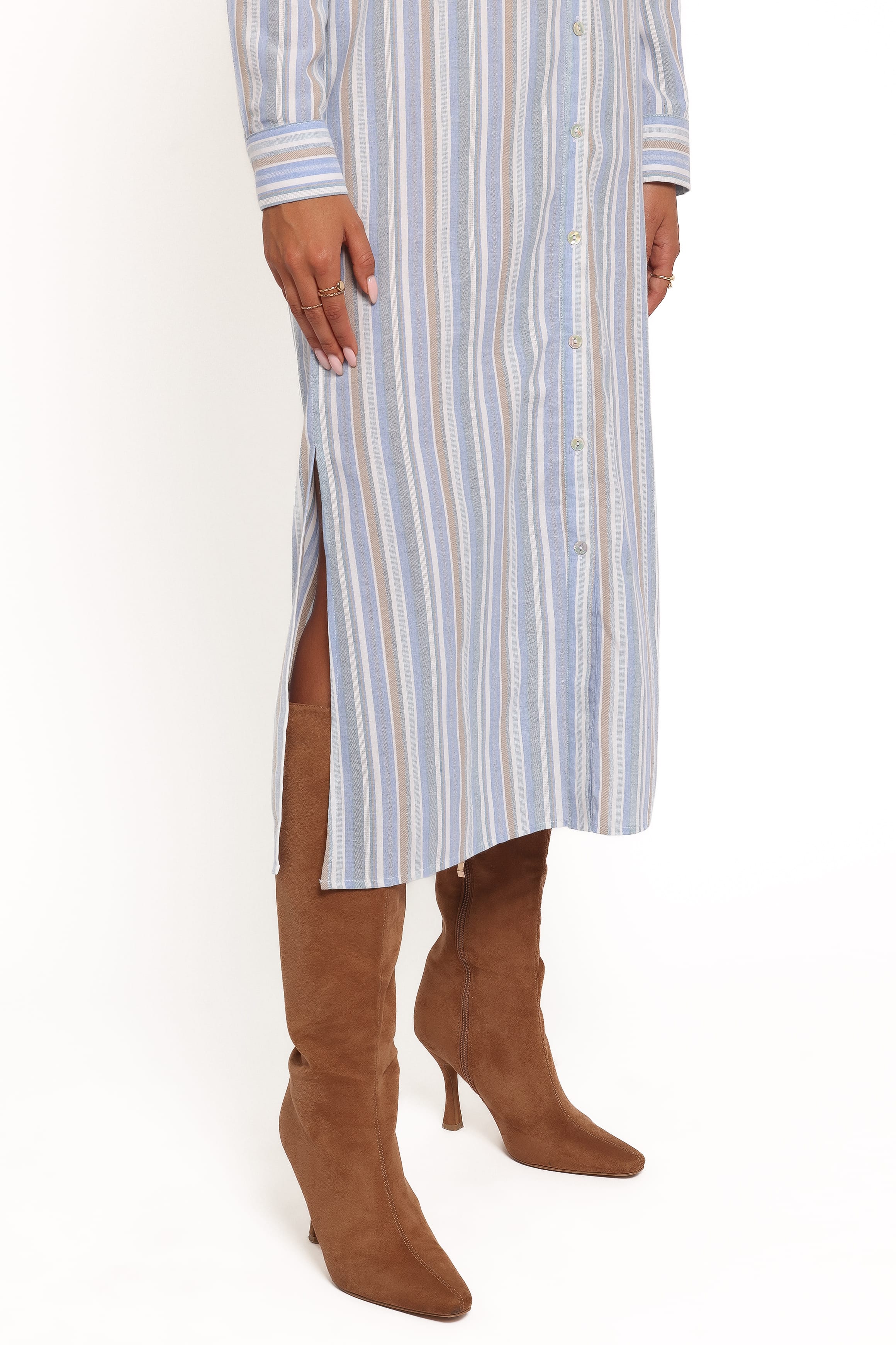 Caprice Long Sleeve Button Down Maxi Dress - Blue Stripe - Image 6