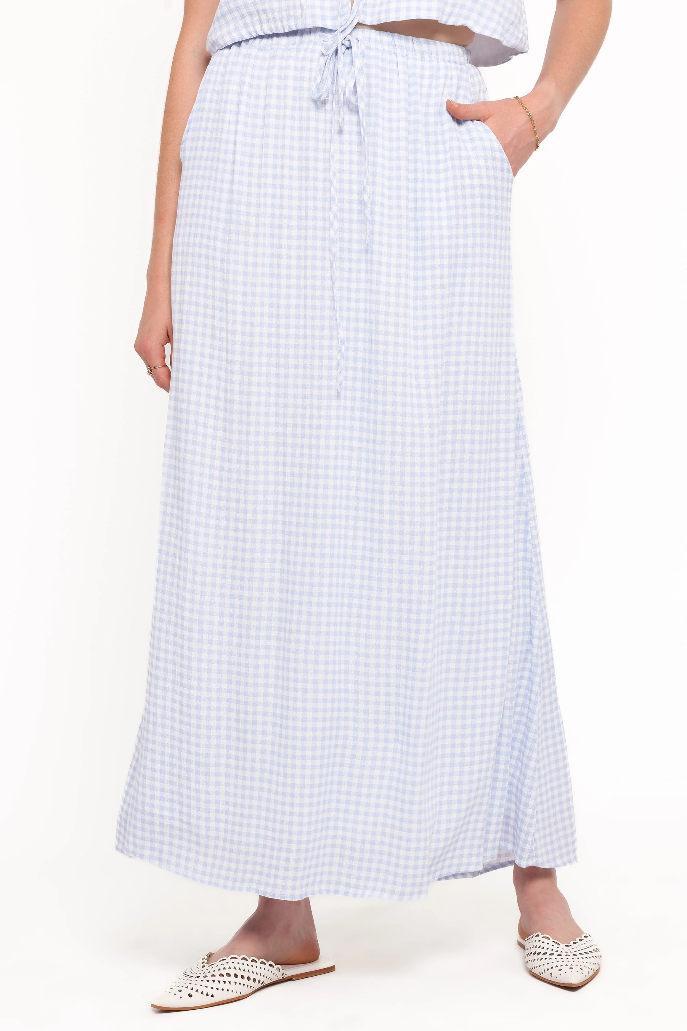 Captie Cotton Skirt Set - Blue Gingham - Image 5