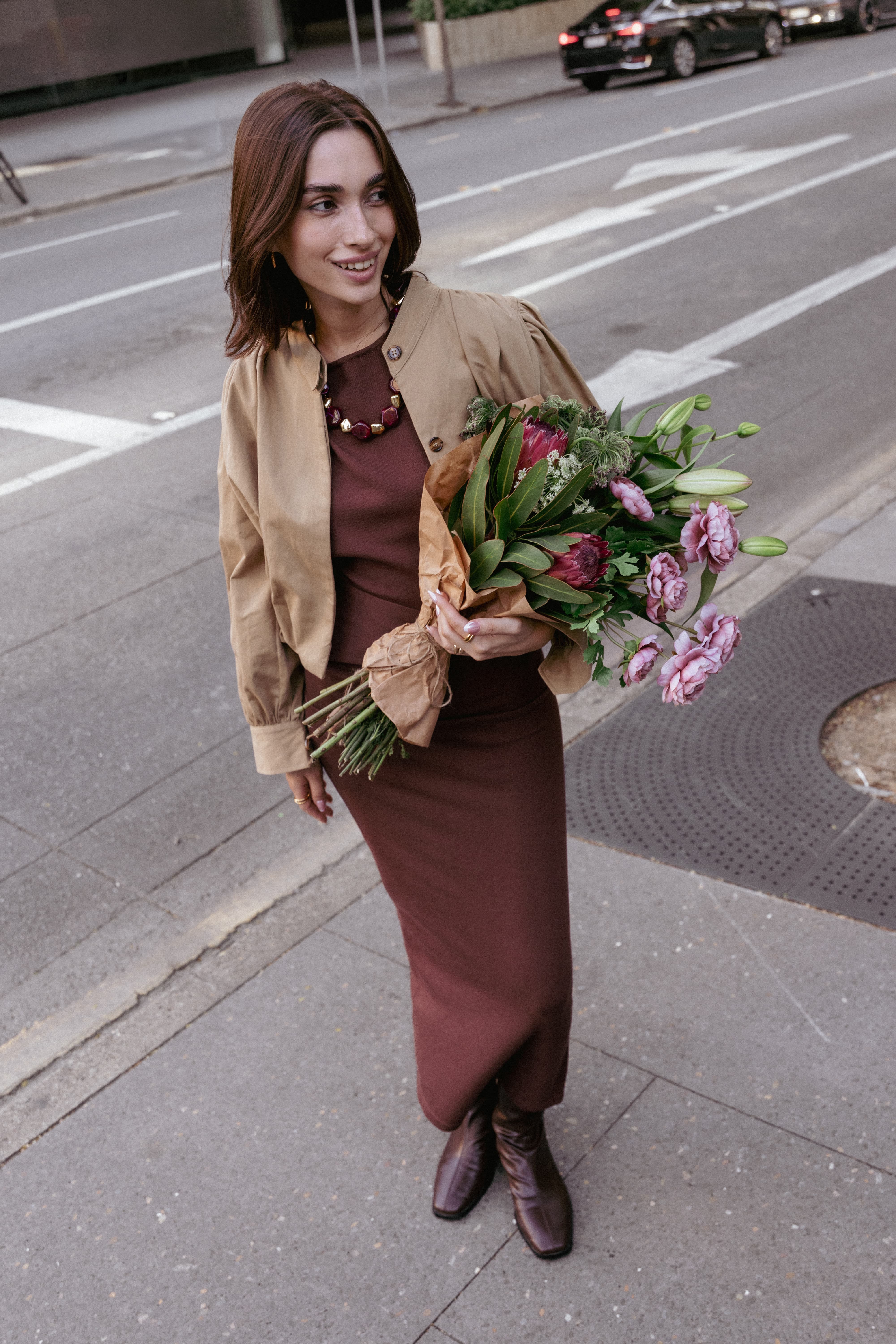Carlina Midi Dress - Brown - Image 7