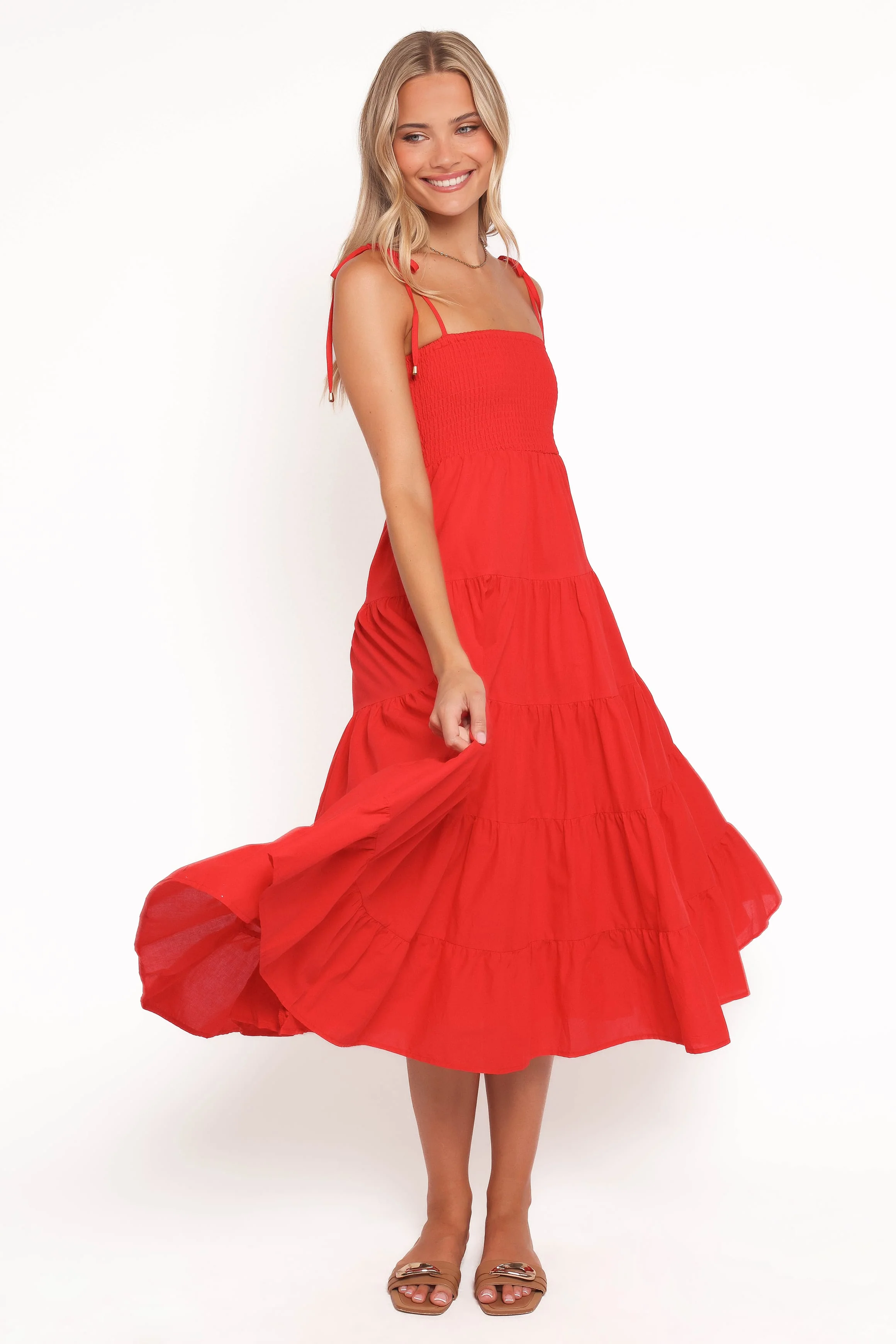 Carrol Shirred Bodice Maxi Dress - Red - Image 5