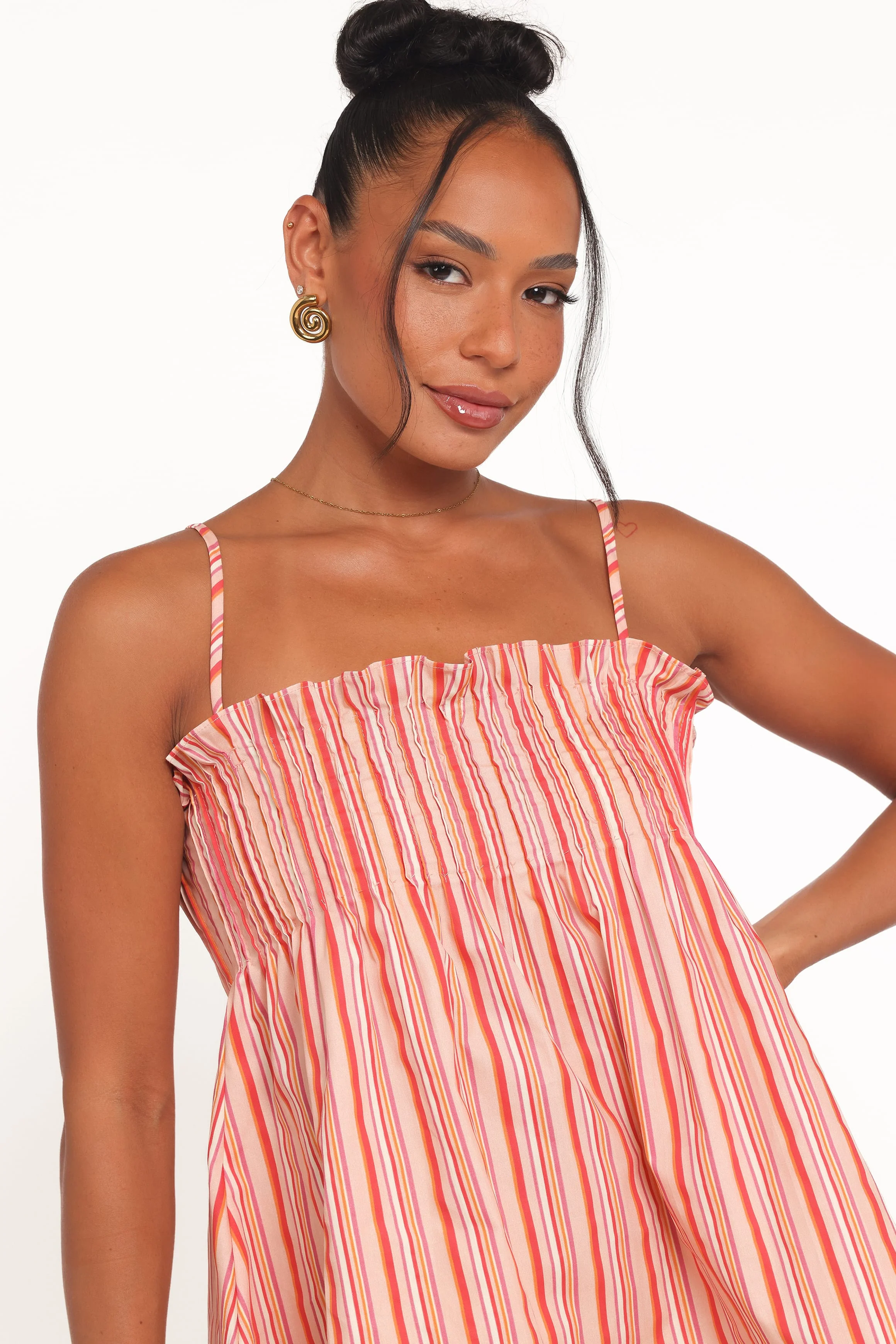 Carson Pleated Top - Peach Stripe - Image 3