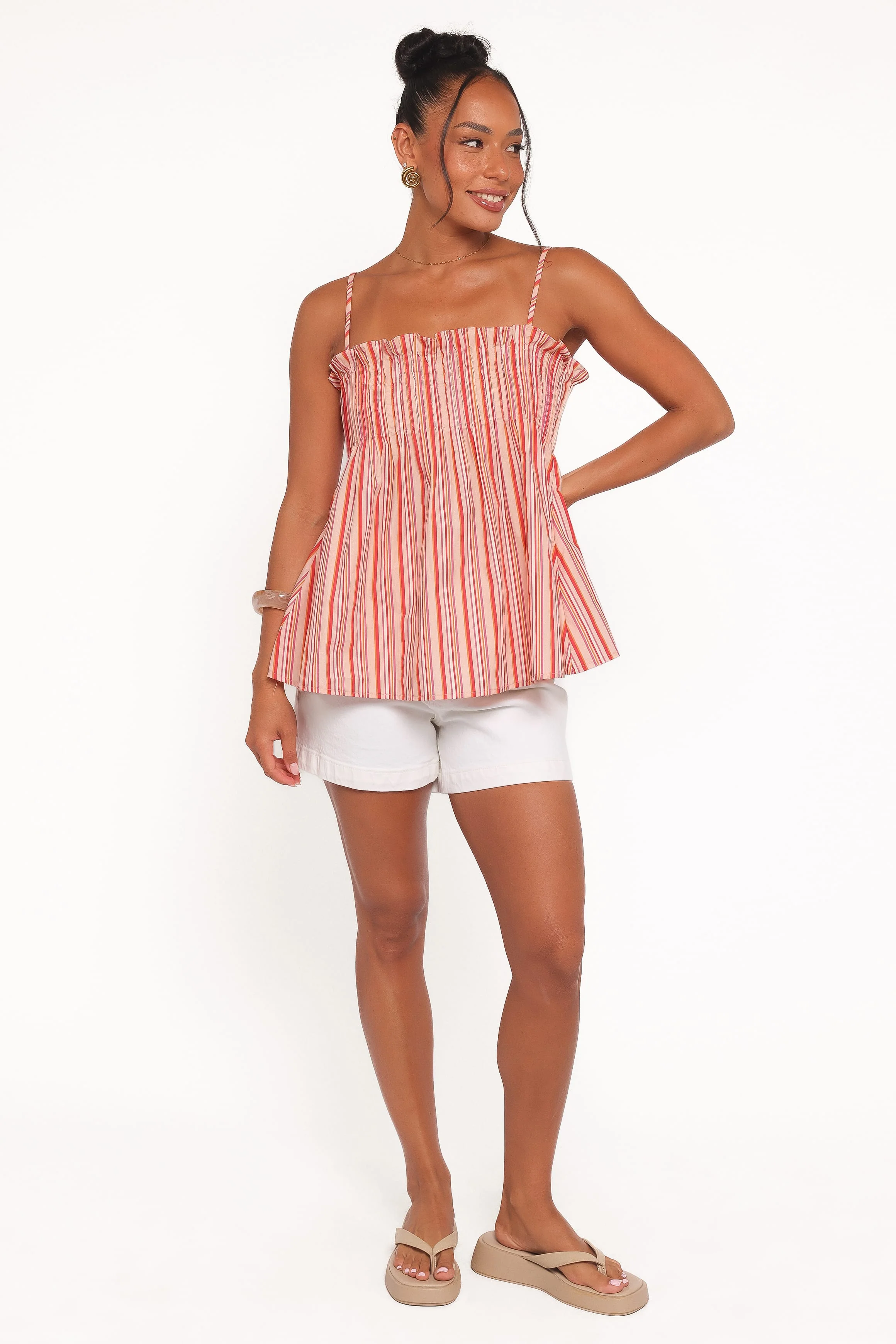 Carson Pleated Top - Peach Stripe - Image 6