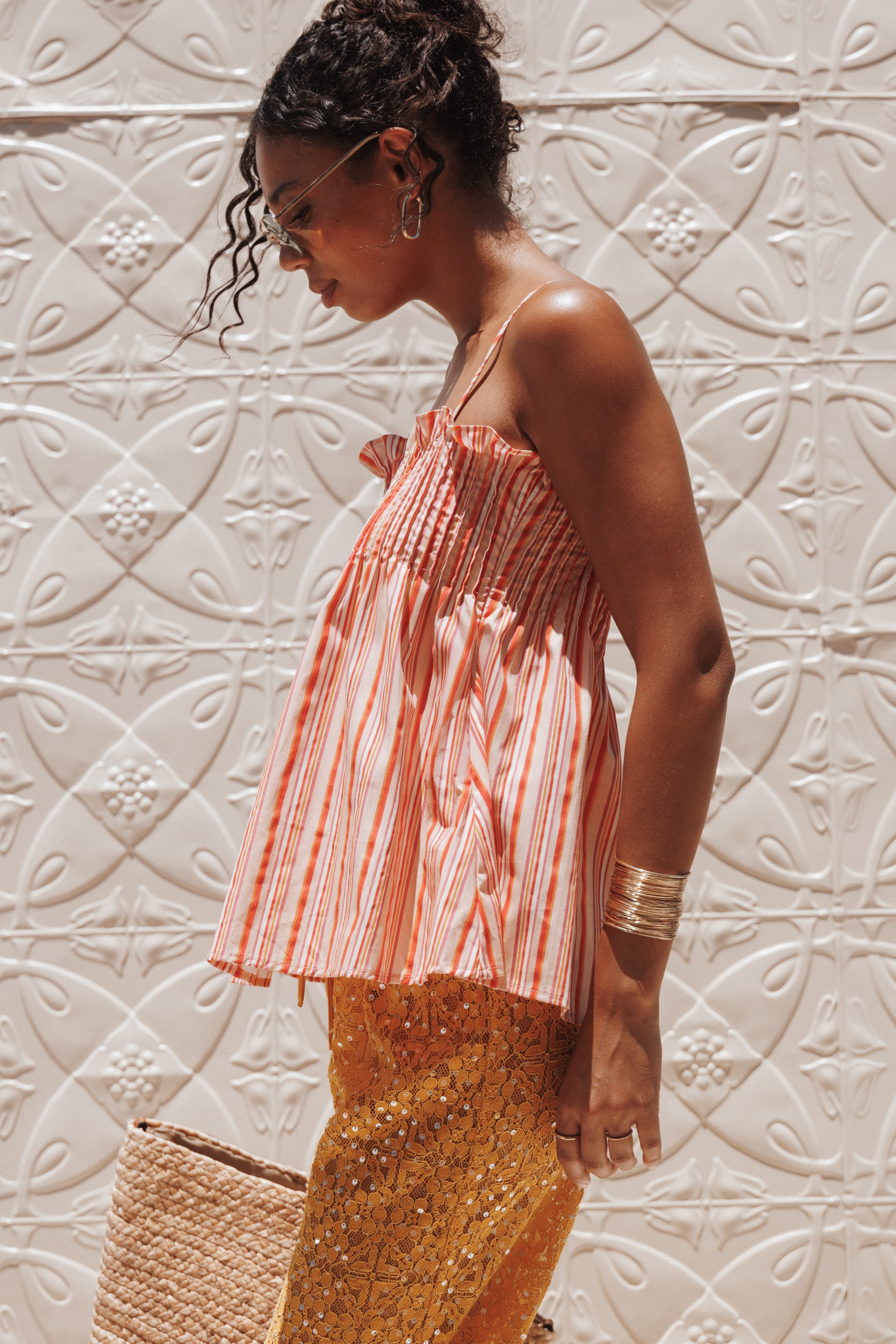 Carson Pleated Top - Peach Stripe - Image 9