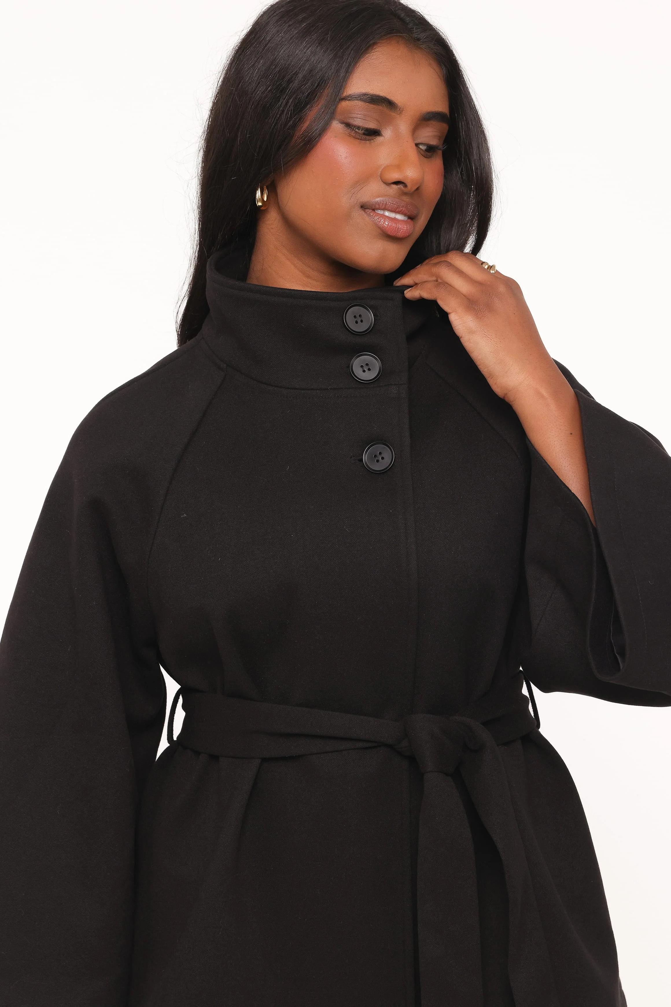 Caspian Funnel Neck Car Coat - Black - Image 3