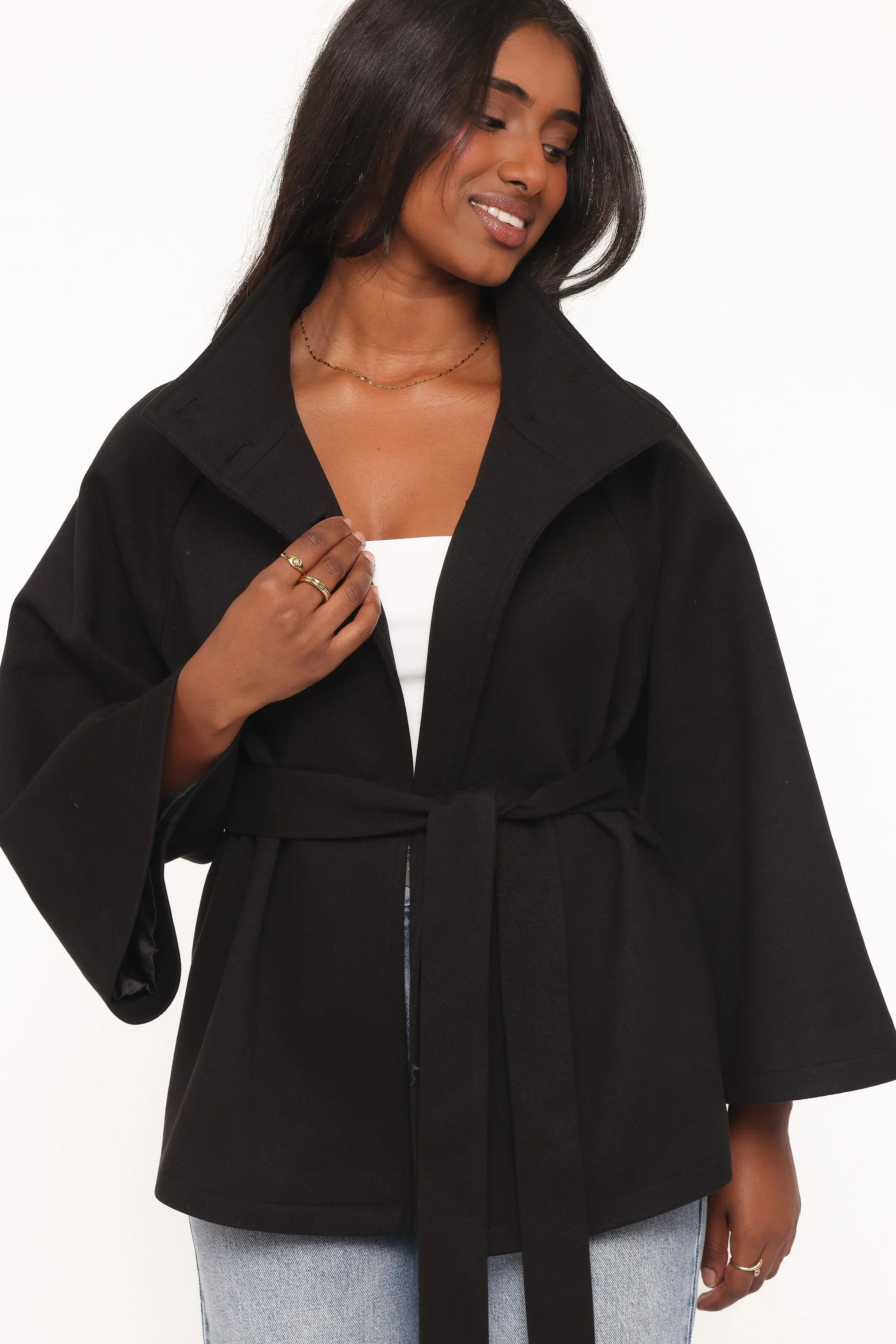 Caspian Funnel Neck Car Coat - Black - Image 7
