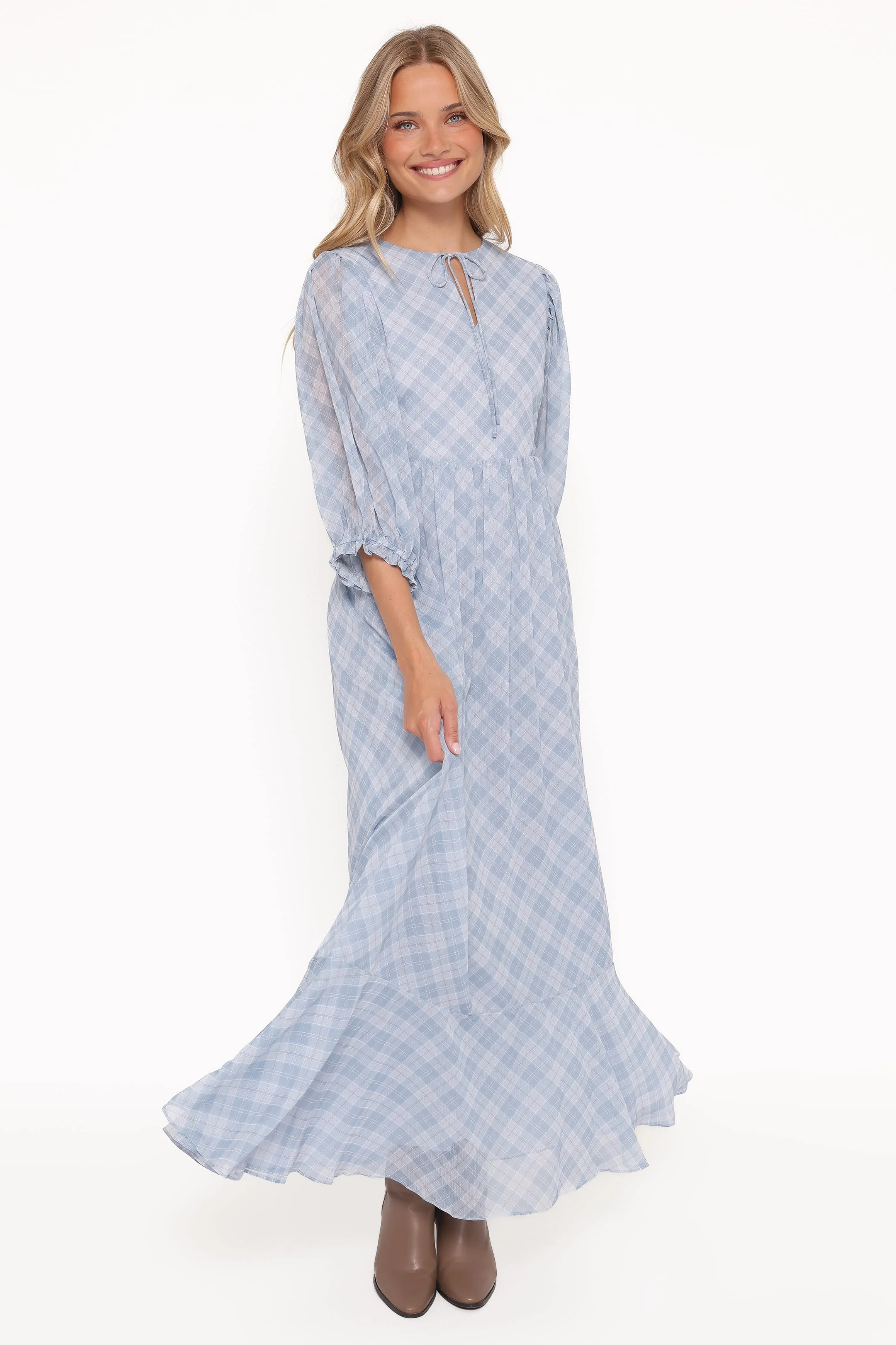 Cassina Maxi Dress - Blue Plaid - Image 6