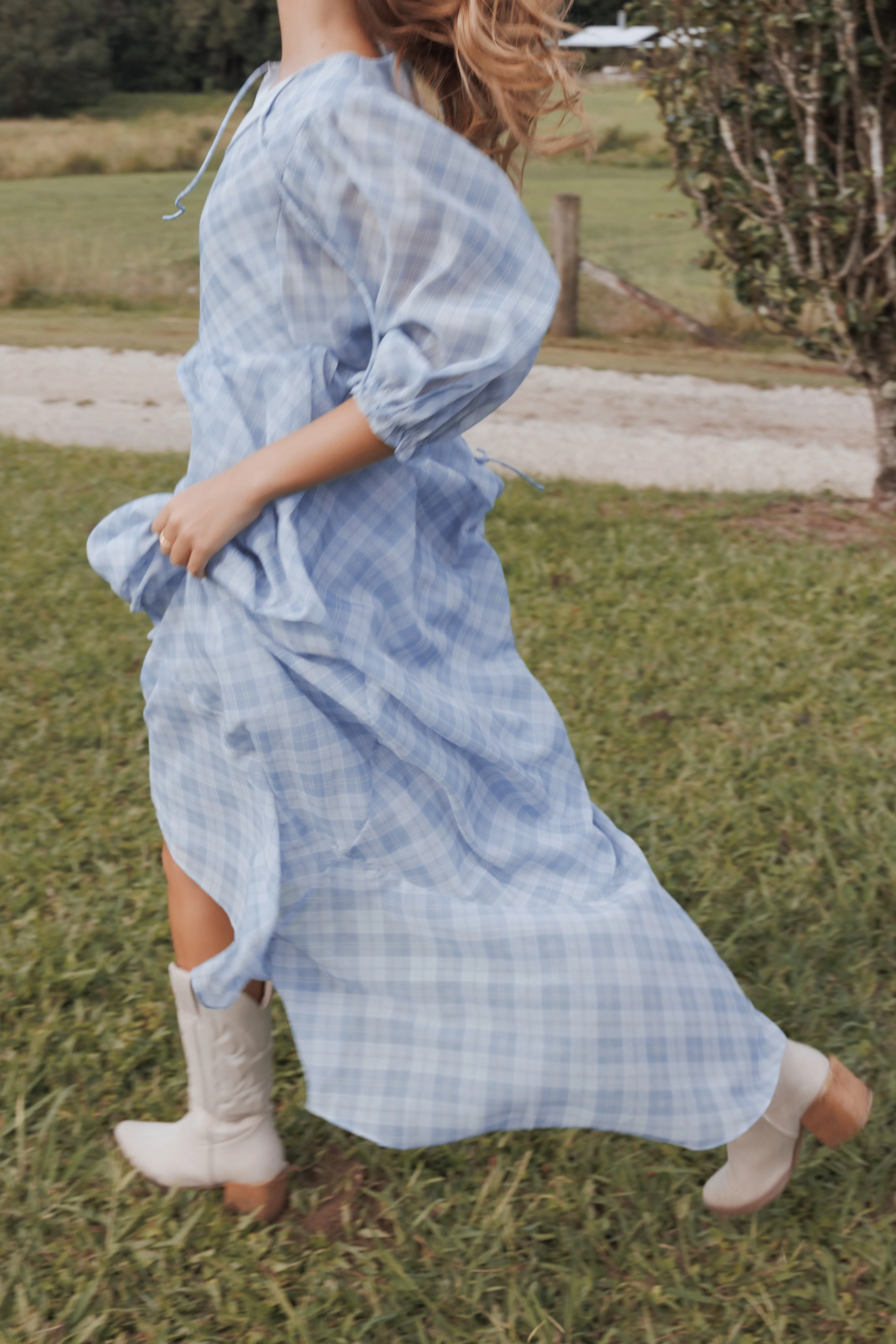 Cassina Maxi Dress - Blue Plaid - Image 8
