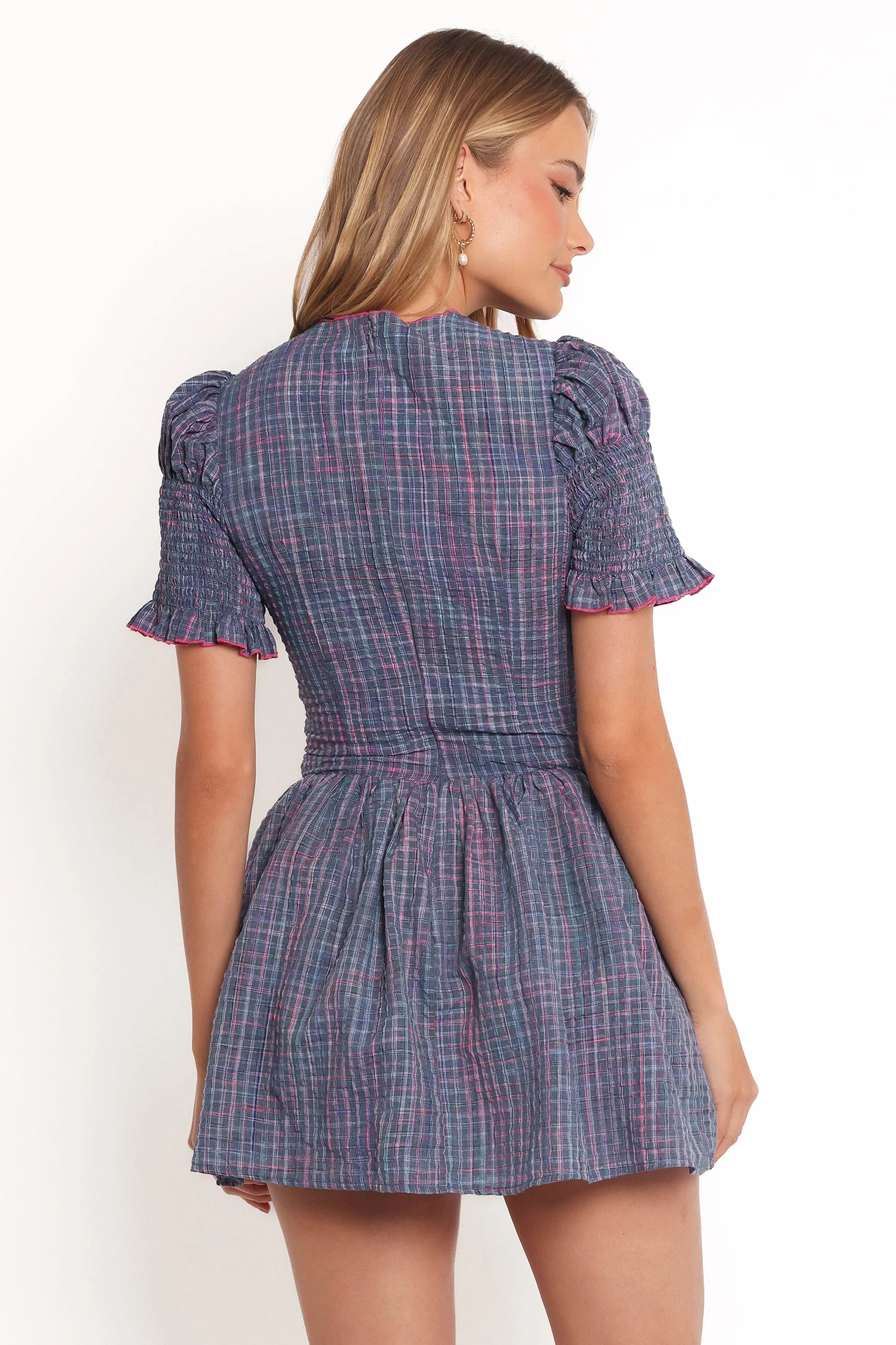 Celine Mini Dress - Navy Plaid - Image 5