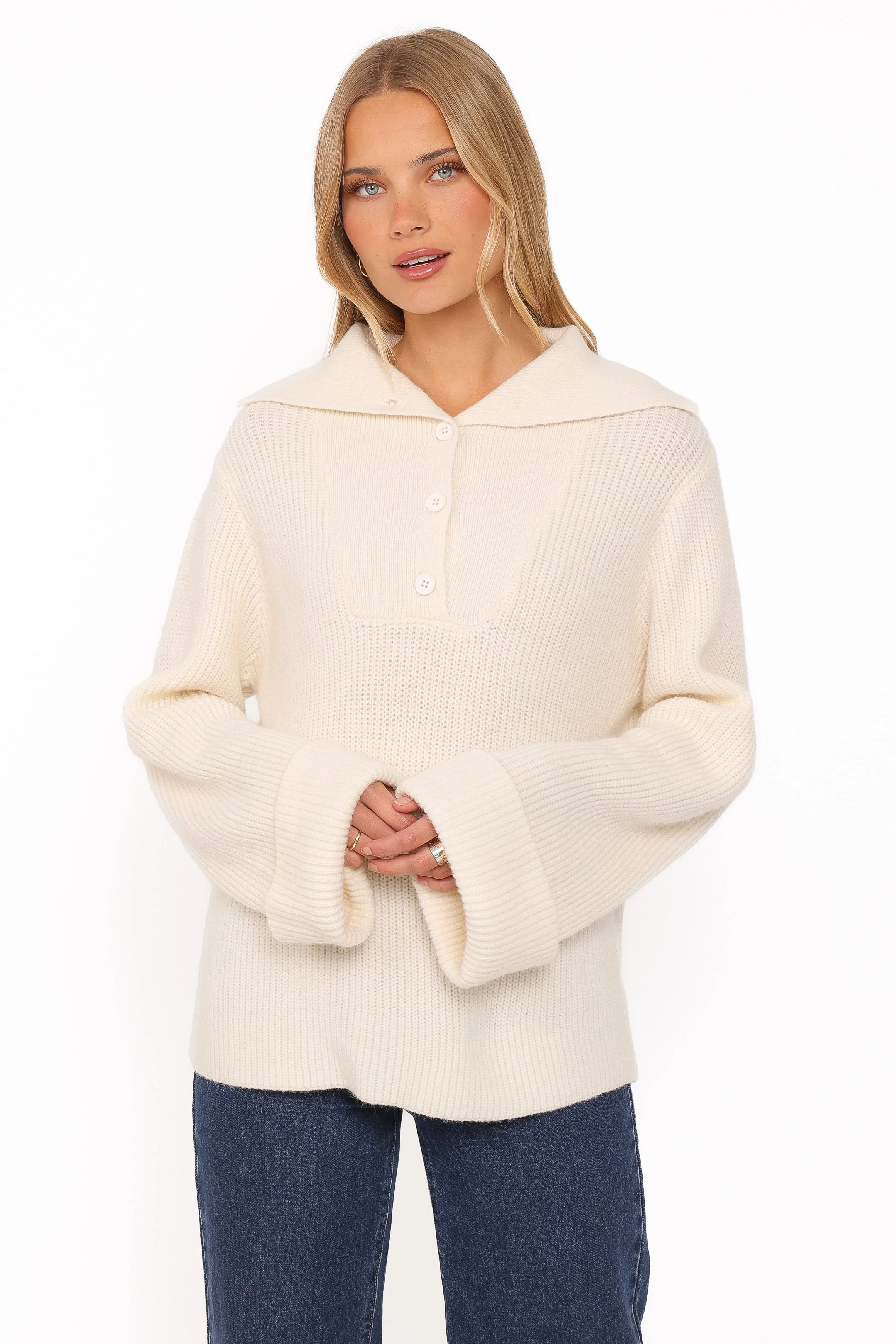 Chadley Quarter Button Sweater - Cream - Image 2