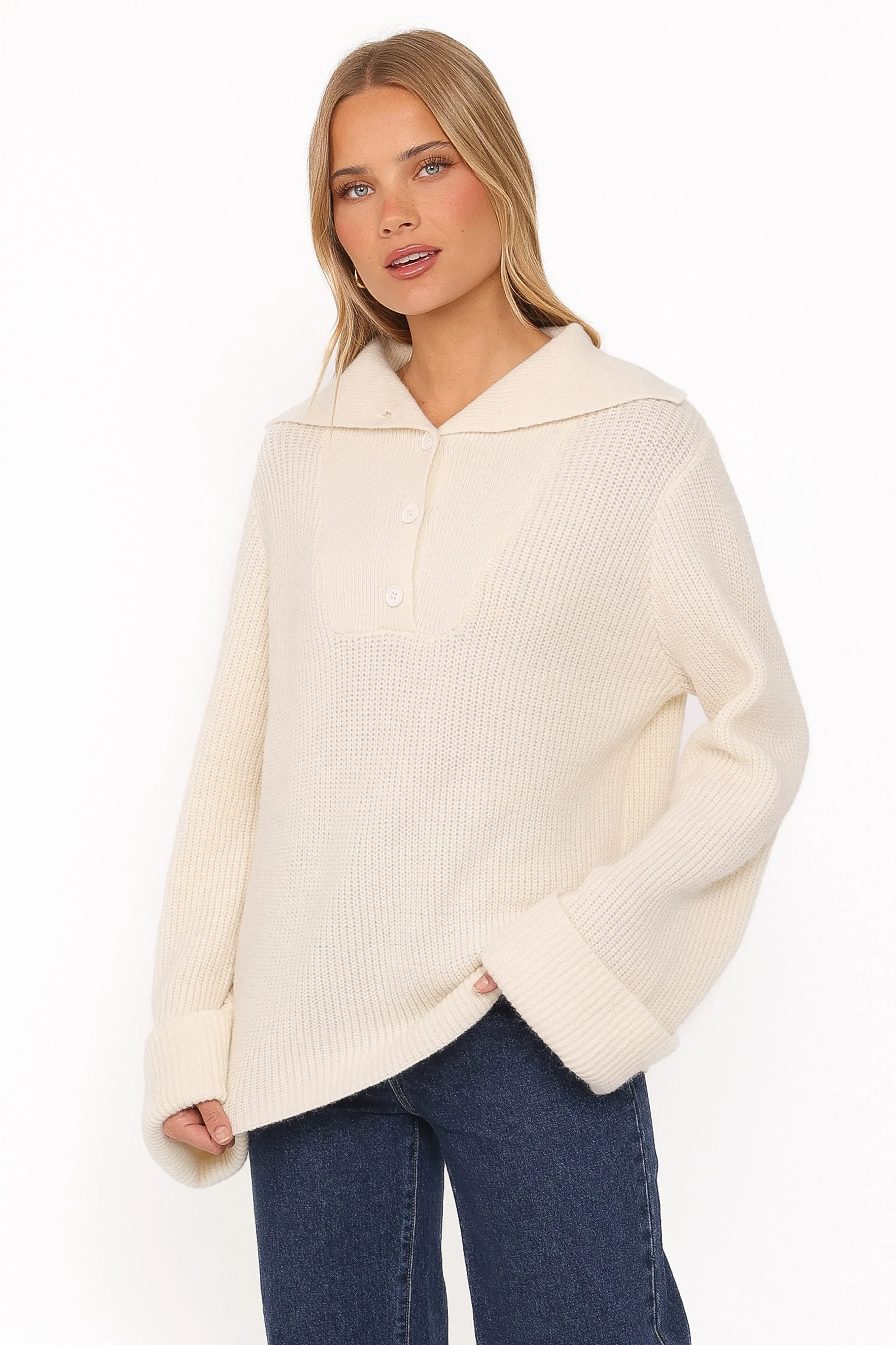 Chadley Quarter Button Sweater - Cream - Image 4