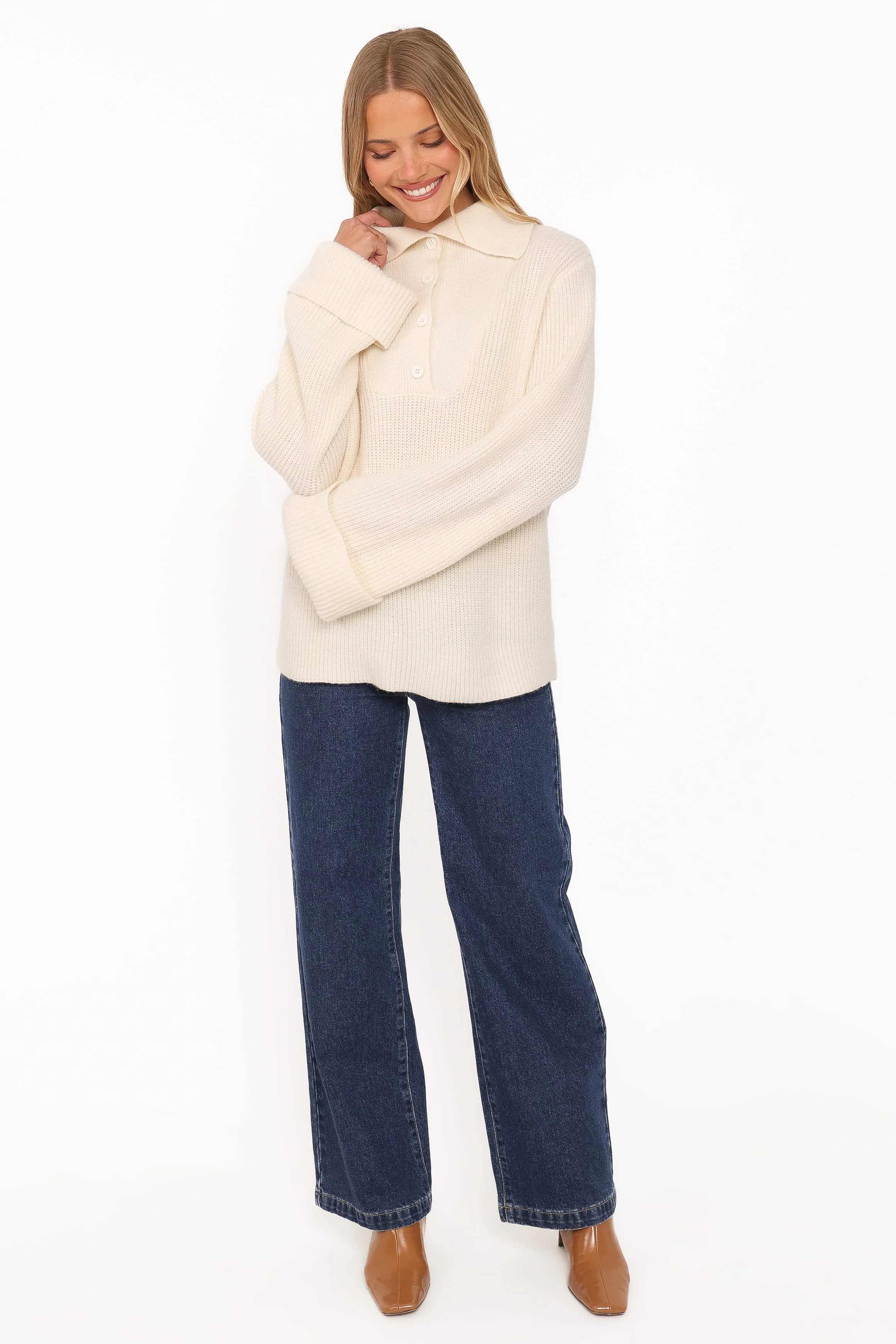 Chadley Quarter Button Sweater - Cream - Image 6