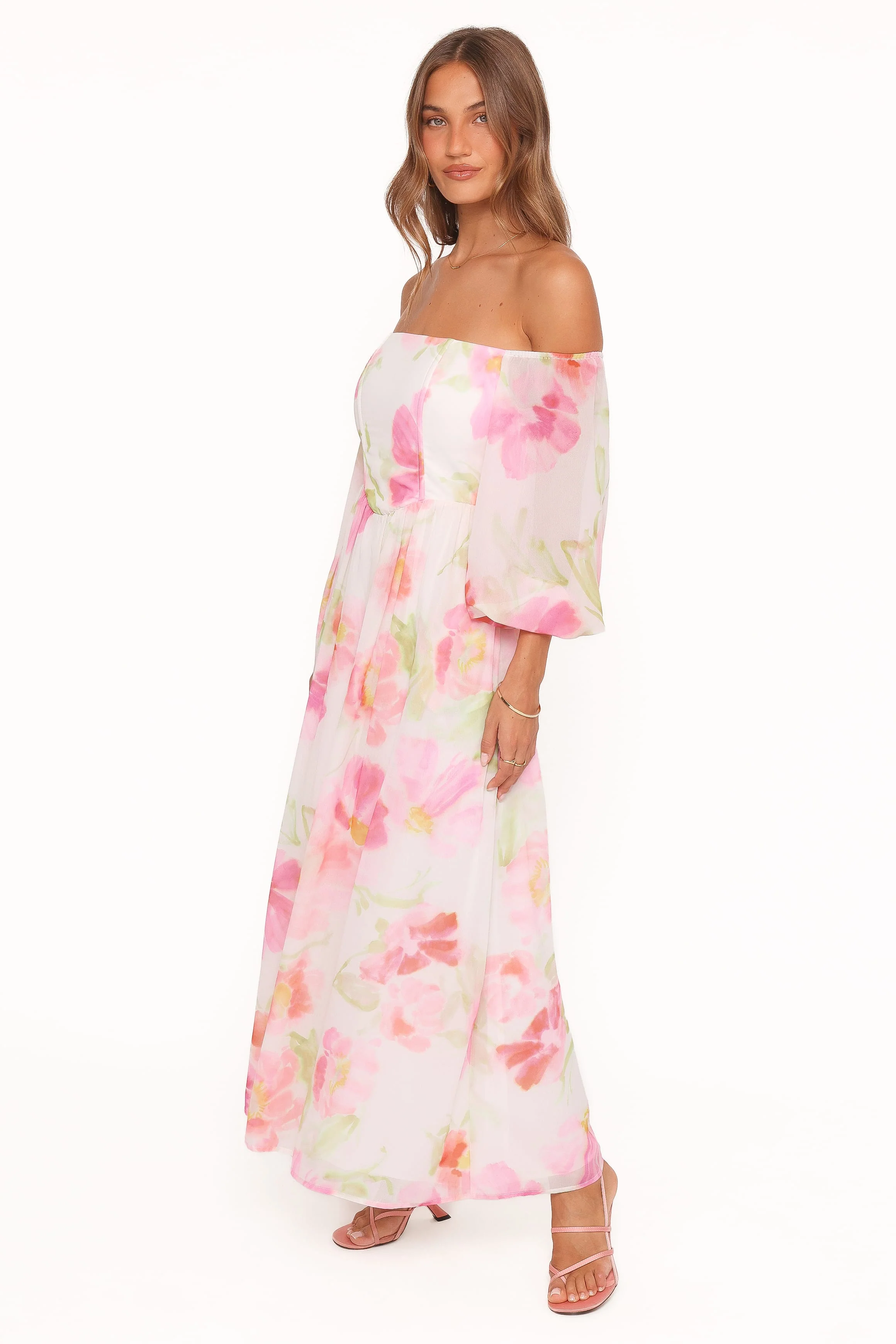 Chantel Off Shoulder Maxi Dress - Pink Garden Floral - Image 4