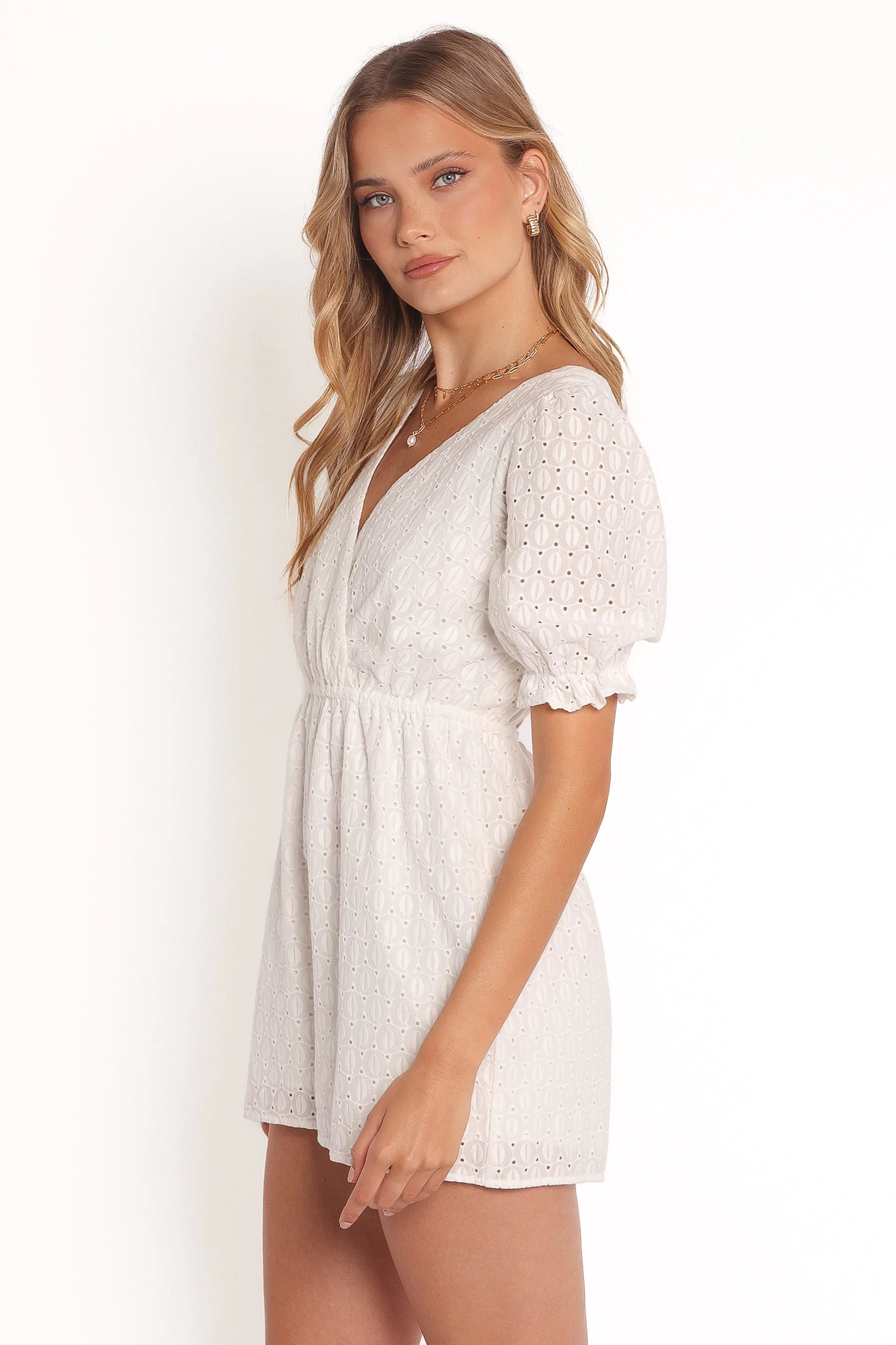 Charlsie Puff Sleeve Playsuit - White - Image 3