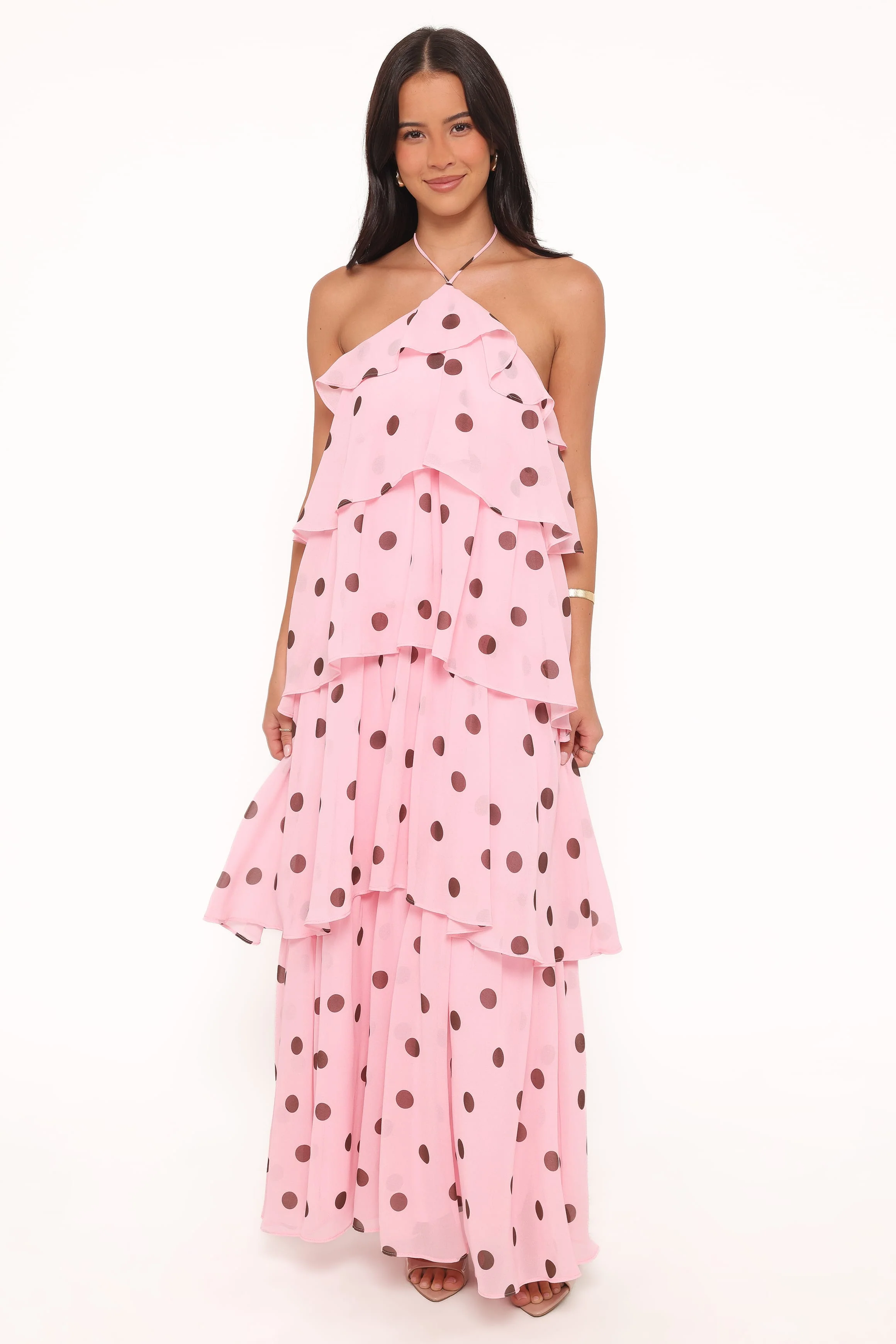 Chasity Halterneck Maxi Dress - Pink Polka Dot - Image 6