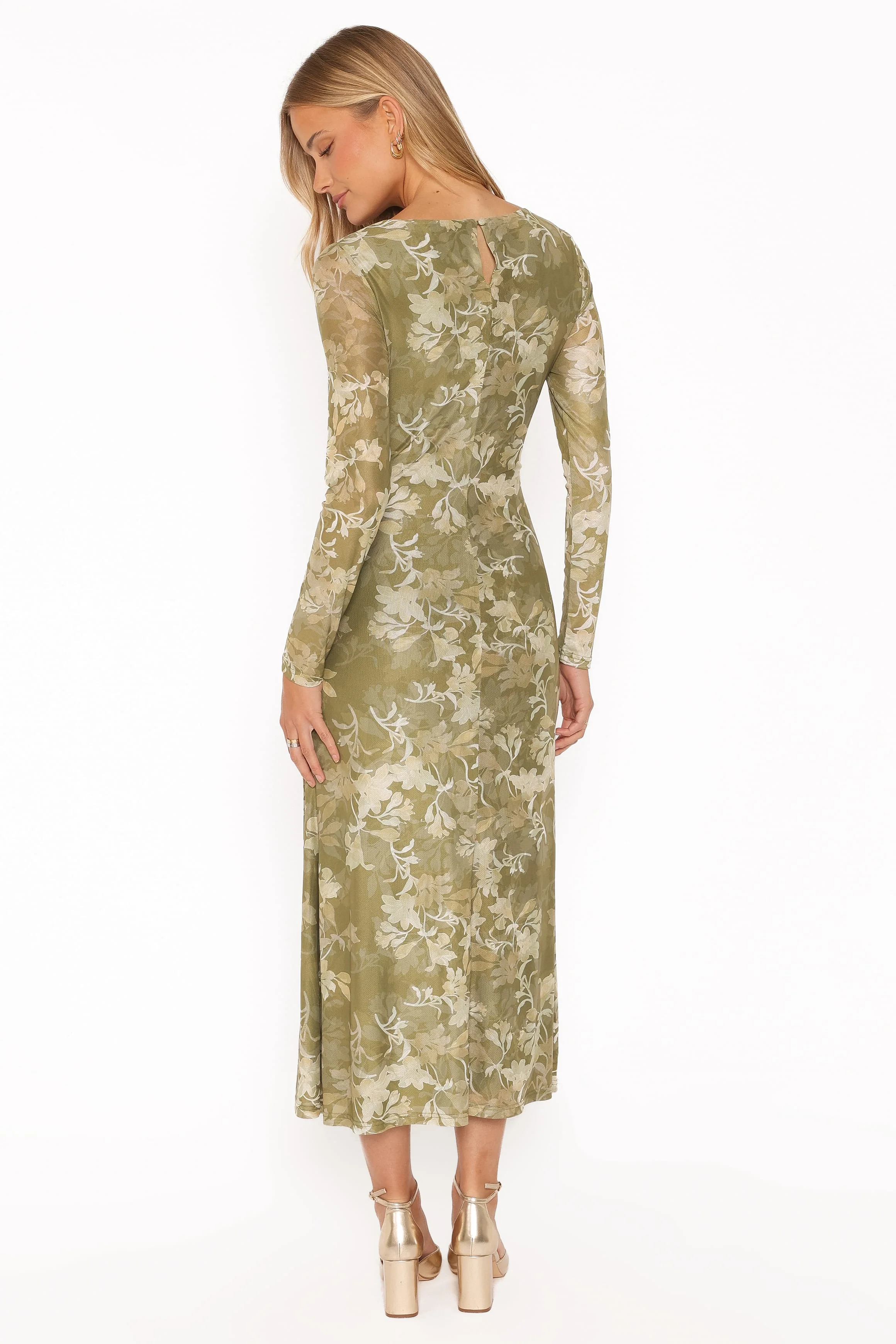 Chelsea Ruched Mesh Maxi Dress - Green Floral - Image 5