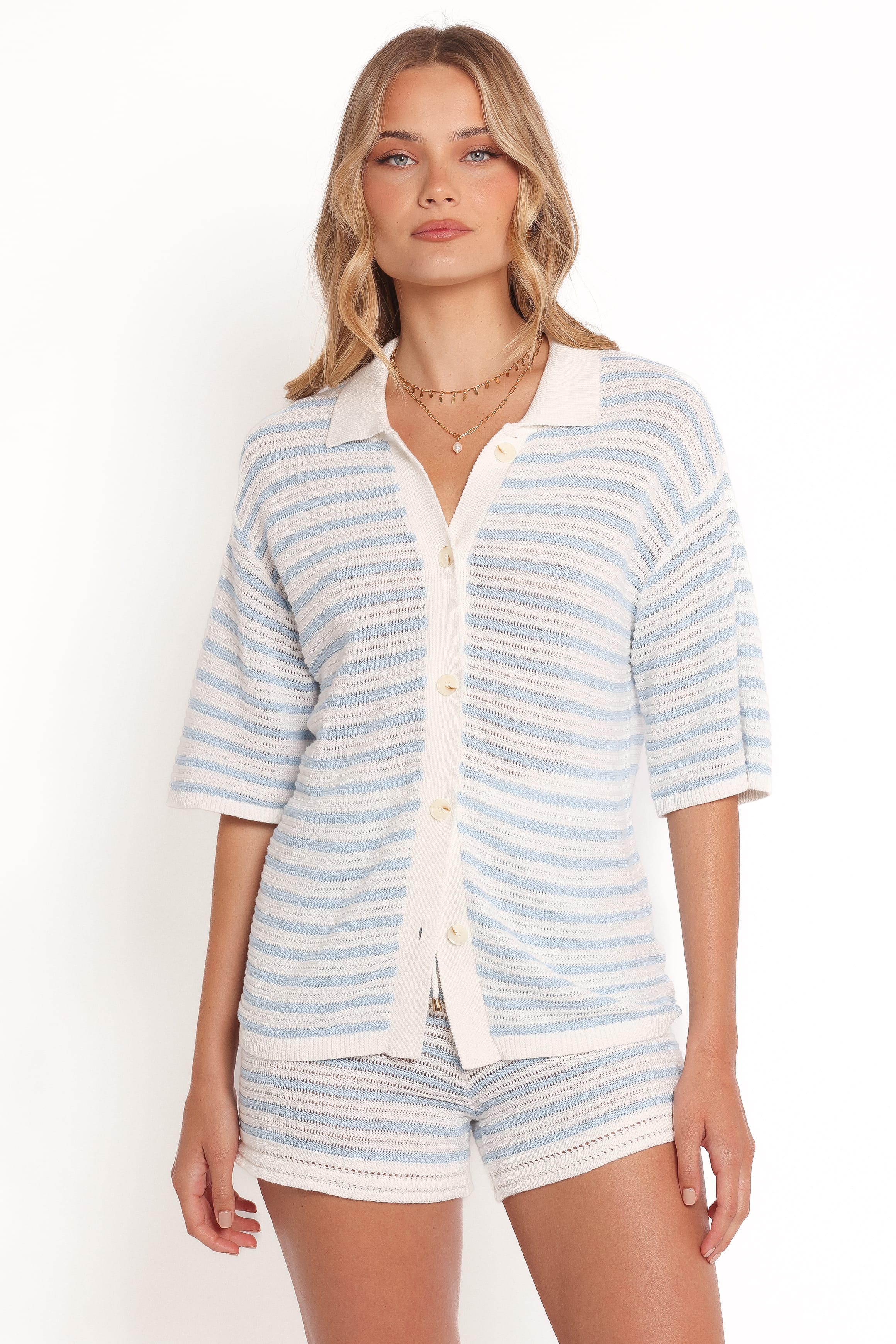Cherie Knit Short - Cream Sky Blue - Image 2