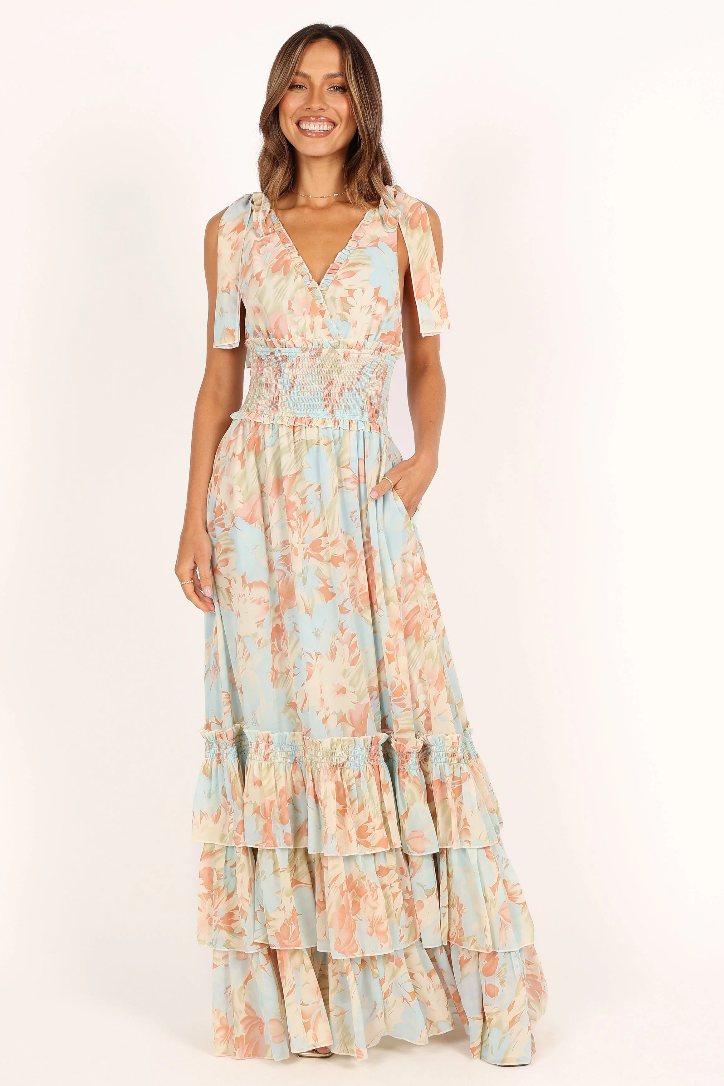 Christabel Tiered Maxi Dress - Blue Floral - Image 5