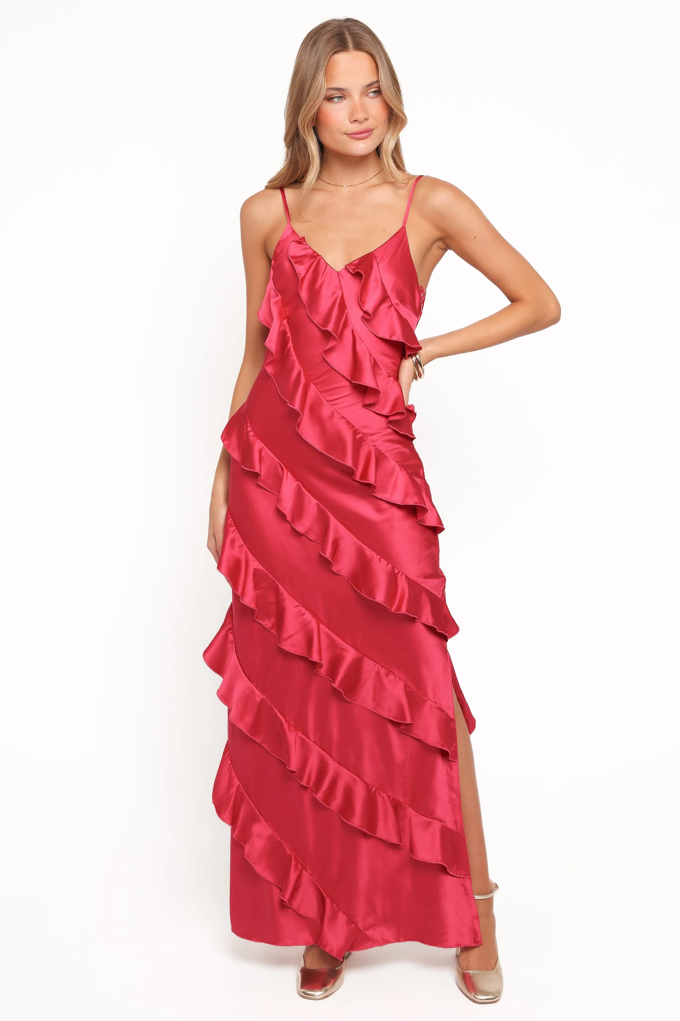 Ciao Ruffles Maxi Satin Dress - Fuchsia - Image 6
