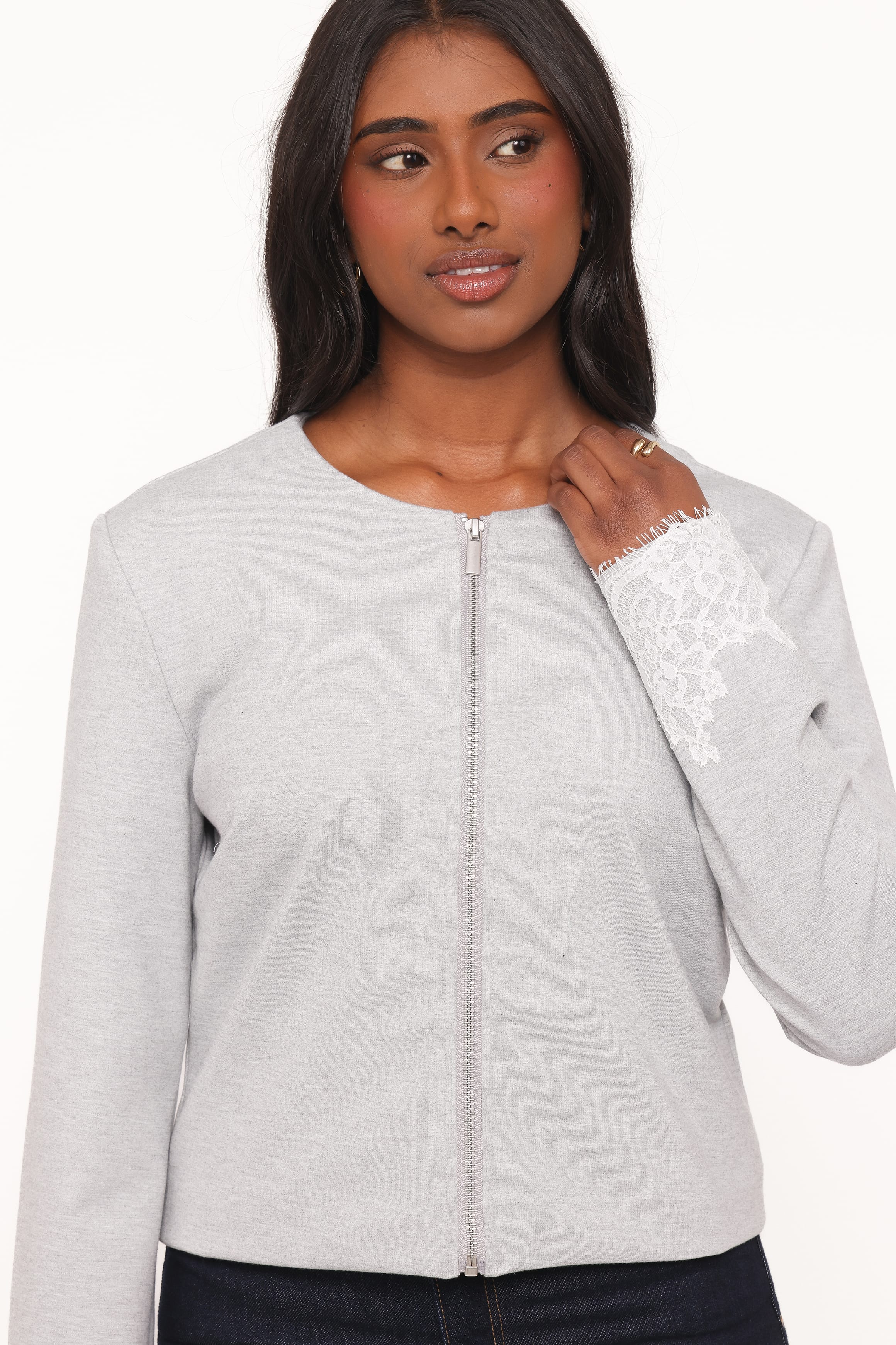 Cinzia Cropped Ponte Jacket - Heather Grey - Image 3