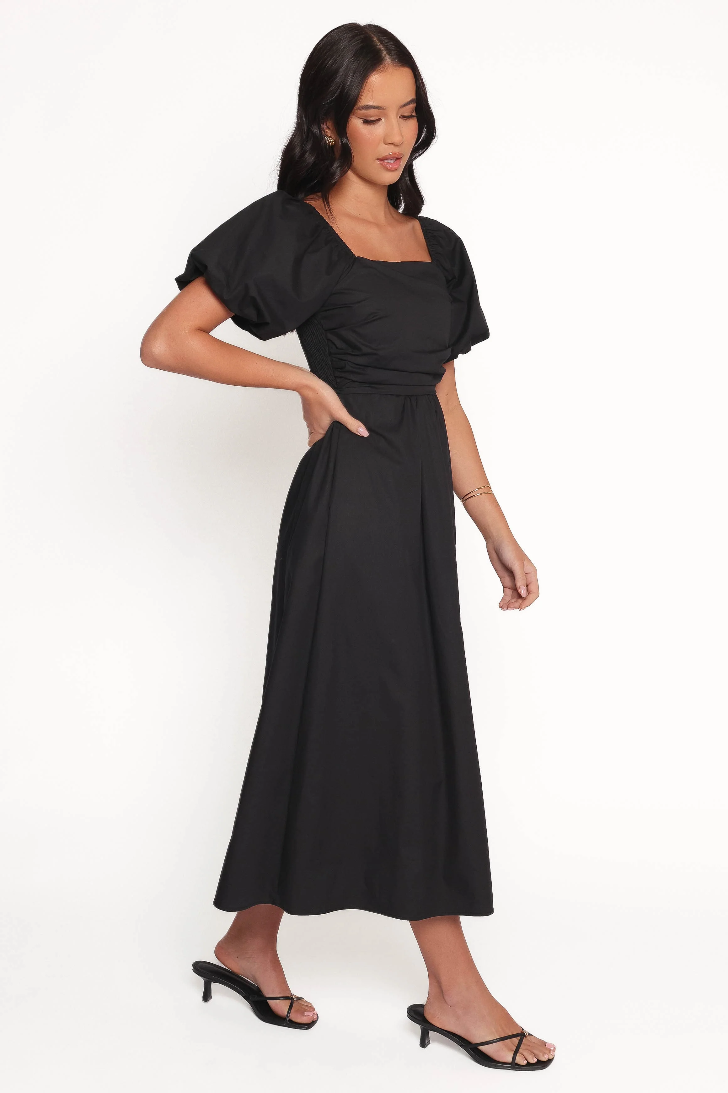 Clo Puff Sleeve Midi Dress - Black - Image 6