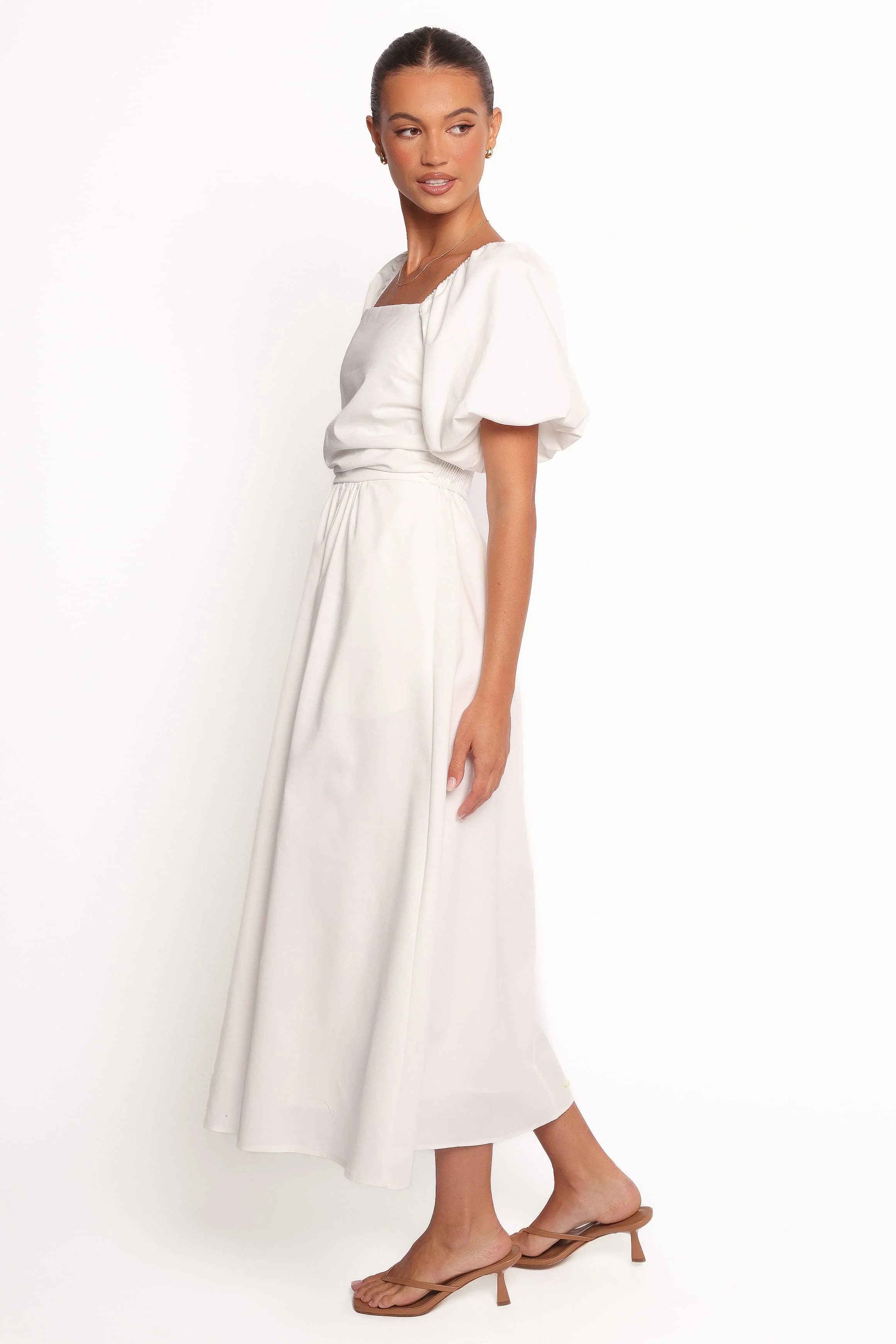 Clo Puff Sleeve Midi Dress - White - Image 5