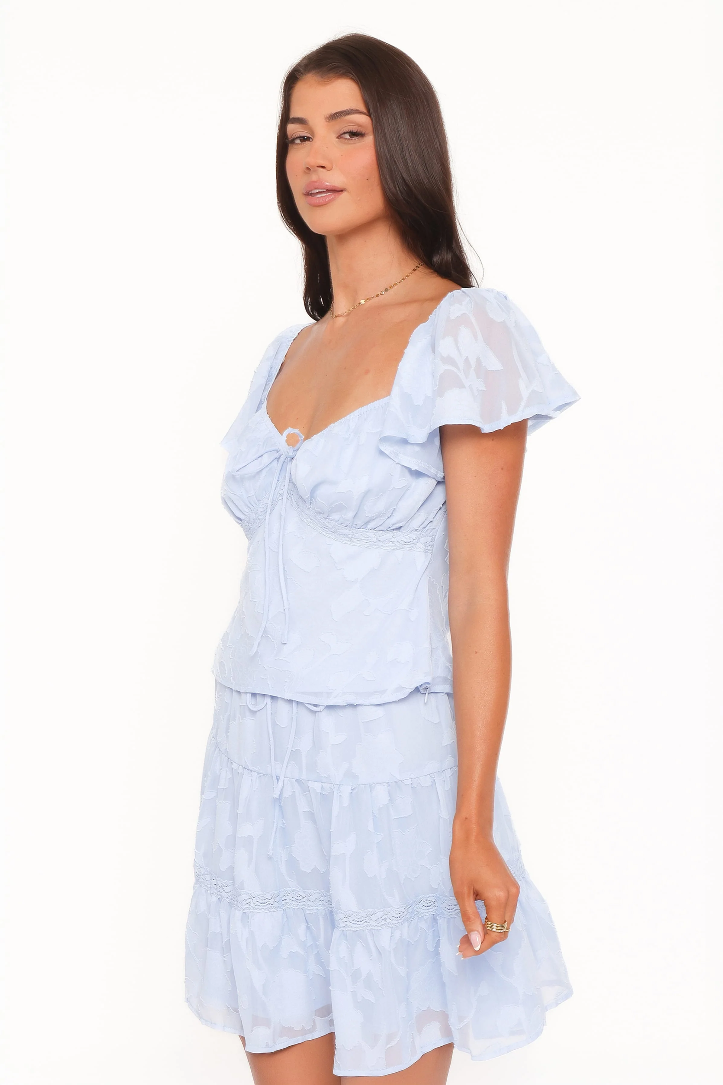 Clodagh Textured Flutter Top - Powder Blue - Image 3