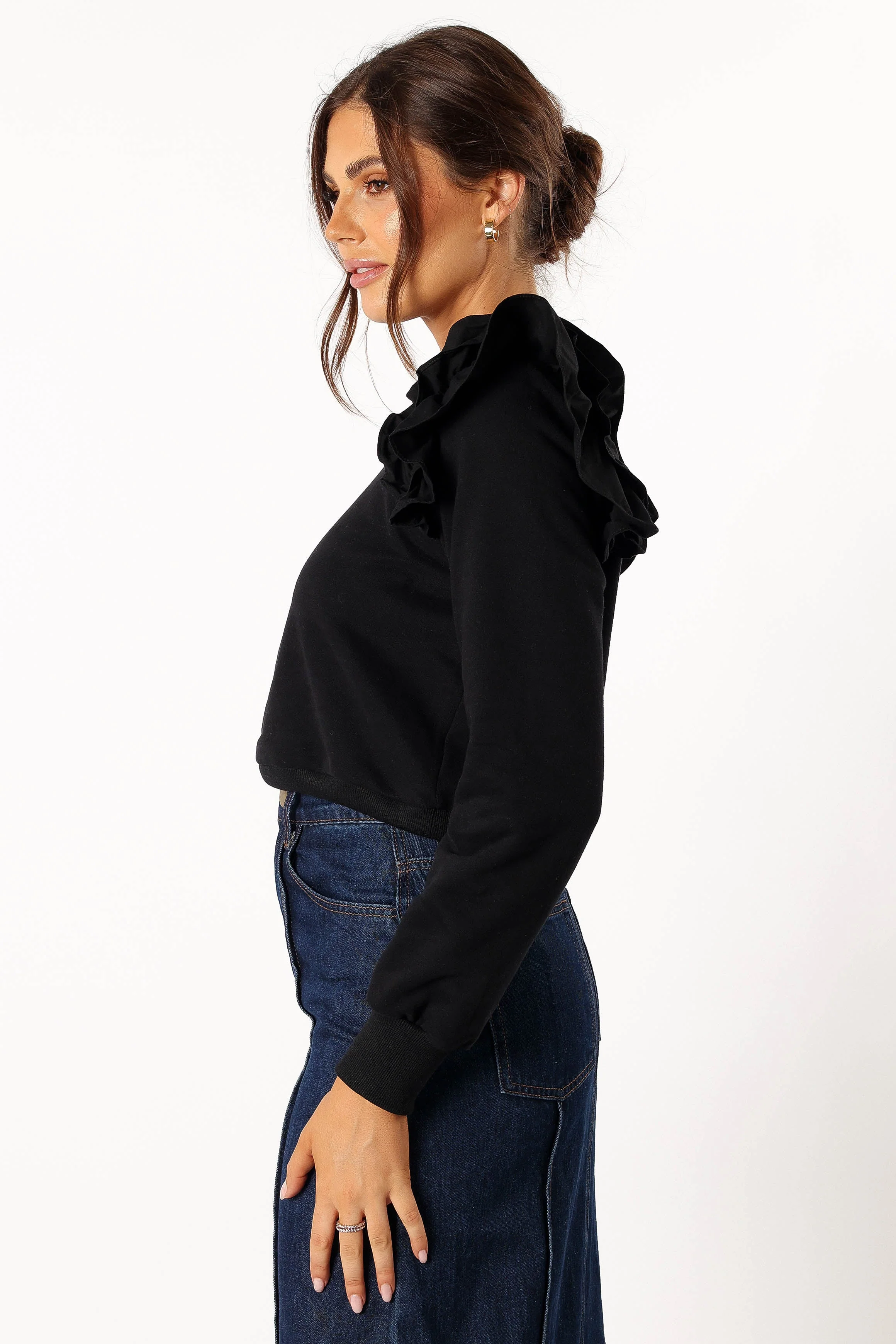 Cora Ruffle Sleeve Sweatshirt - Black - Image 2