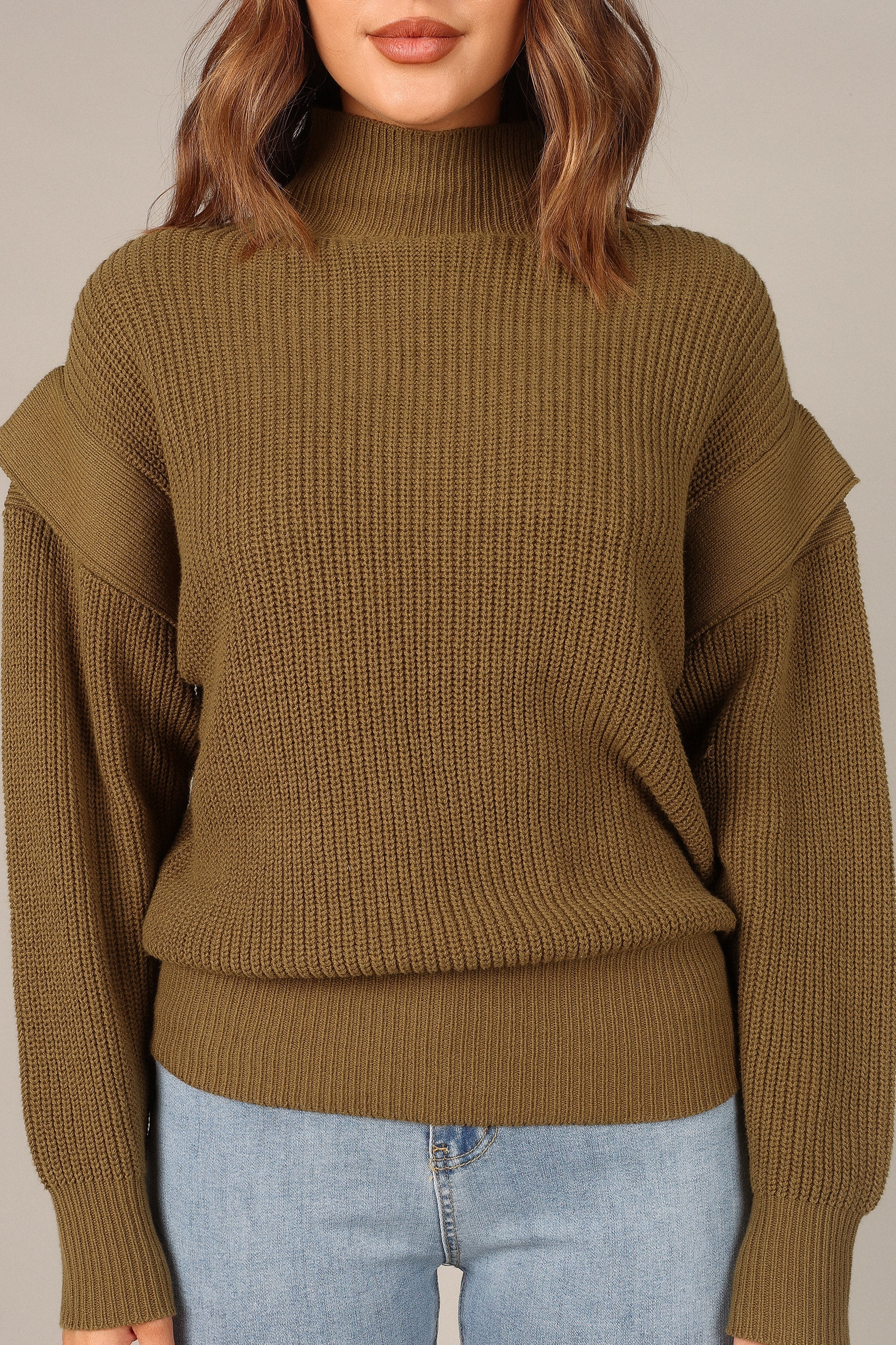 Cynthia Mock Neck Knit Sweater - Olive - Image 2